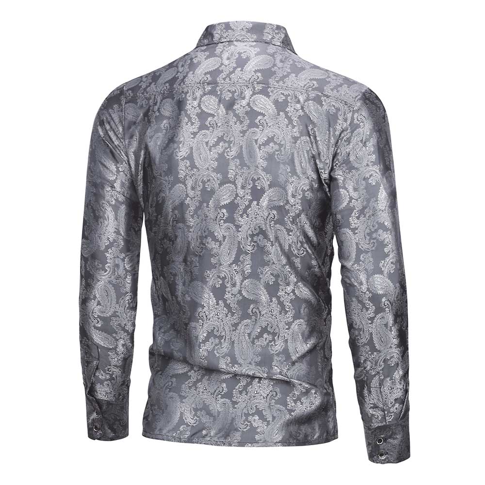 Slim Fit Embroidered Grey Paisley Shirt for Men - Stylish Casual Button Down Shirt for Office, Party & Date Night Outfits