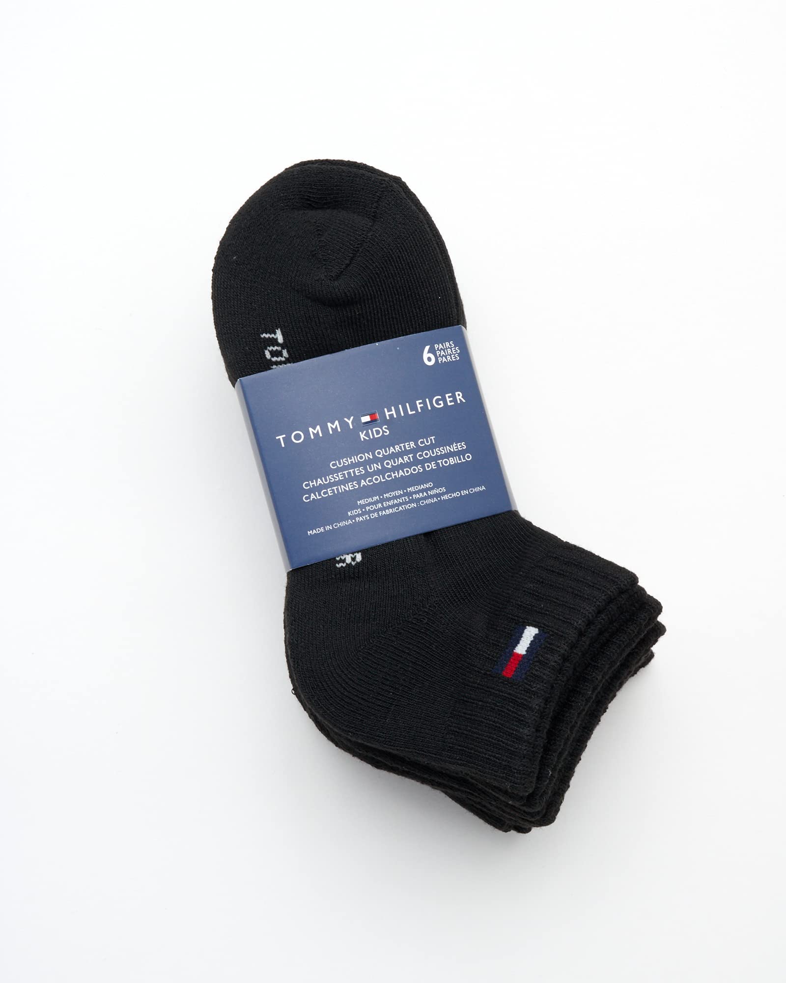 Tommy Hilfiger Boys' Athletic Socks - 6 Pack Performance Cushion Quarter Cut Ankle Socks for Running, Sports & Everyday Wear - Breathable & Comfortable Kids Socks