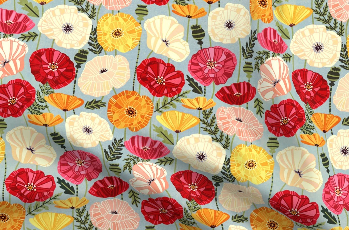 Floral Printed Velvet Fabric - Flowers Field Garden Spring Leaves Design for Upholstery, Home Decor & Apparel | Fat Quarter Fabric for DIY Projects, Quilting, and Sewing