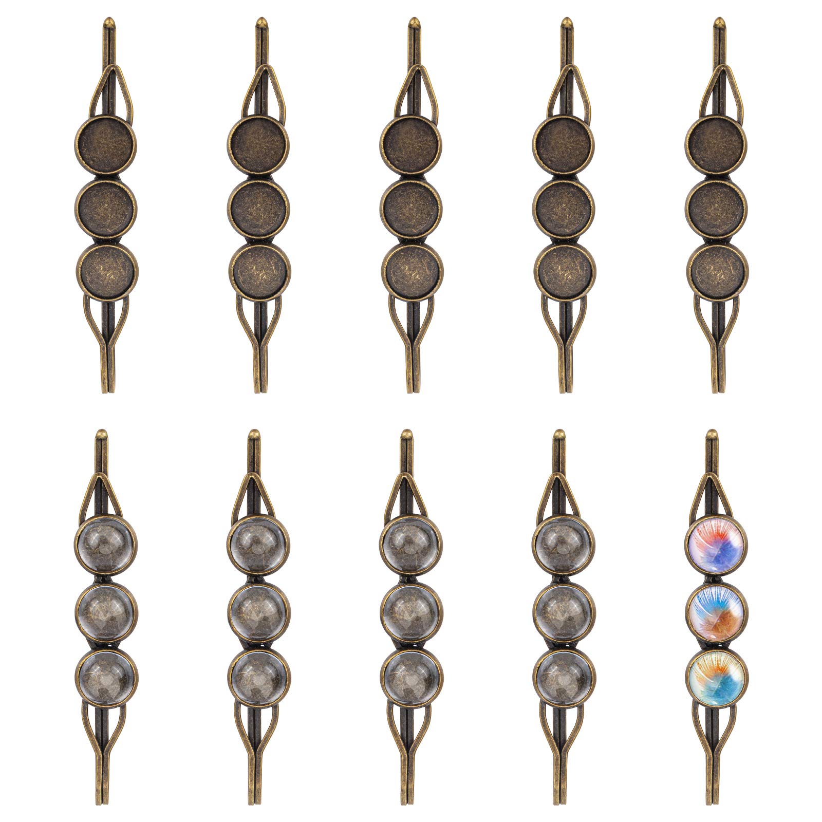 PH PandaHall DIY Hair Clip Making Kit - 10 Sets Bobby Pins, 10 Hair Blanks & 30 Clear Glass Cabochons for Handmade Jewelry Crafting (Antique Bronze) - Perfect for DIY Hair Accessories, Gift Making and Craft Projects