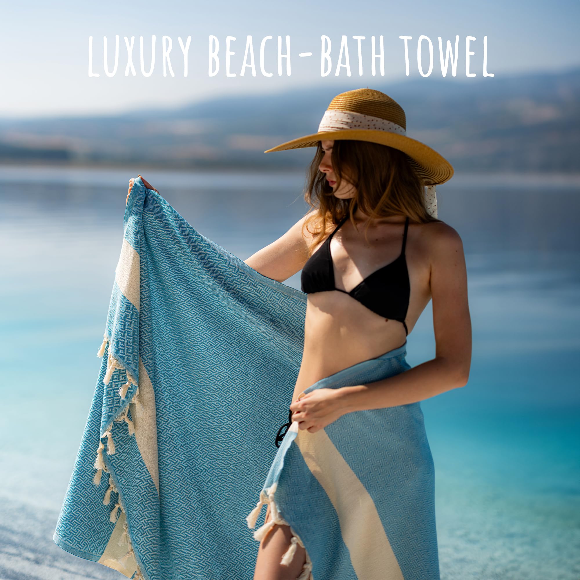 Extra Large Turkish Beach Towel 40x71 Inches - 100% Cotton, Quick Dry & Sand Free - Oversized XL Travel Blanket for Pool, Beach & Vacation - Soft Cloud Sandproof Towel for Adults & Women | Perfect for Swimming, Sunbathing & Outdoor Activities