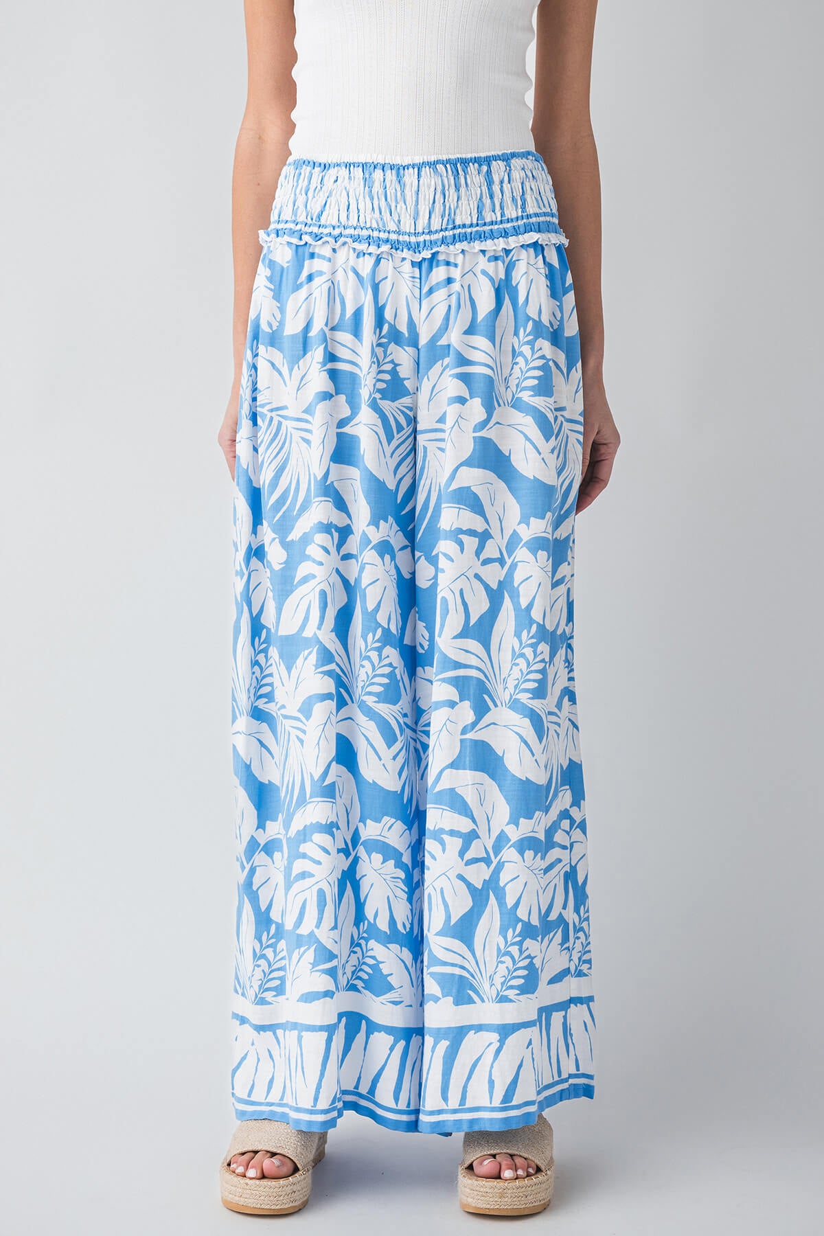 Ocean Drive Palm Printed Cotton Blend Pants - Stylish & Comfortable Beachwear for Women - Perfect for Summer Vacations, Poolside Lounging & Tropical Getaways