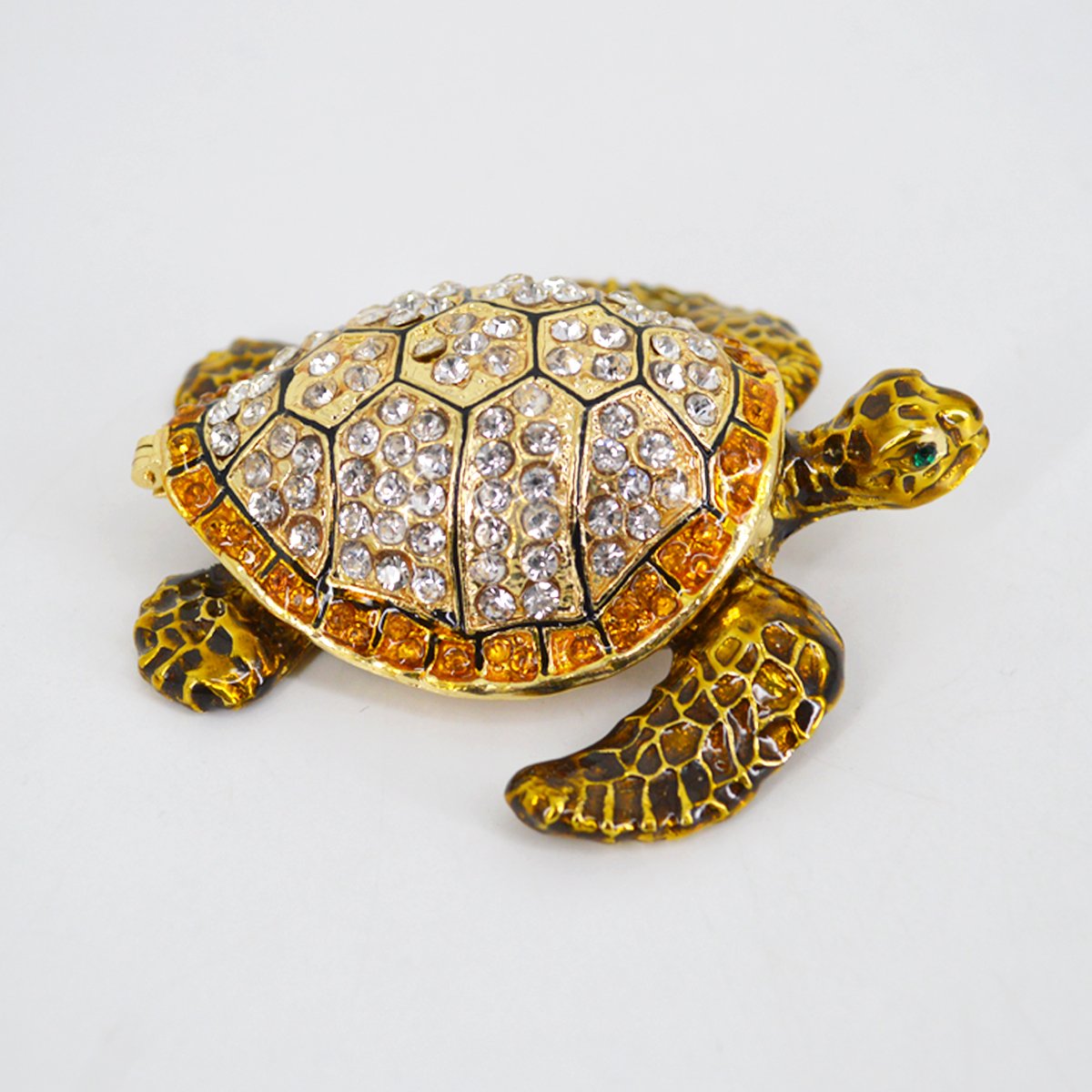 Sea Turtle Crystal Jewelry Box - Pewter Trinket Box with Gift for Home Decor