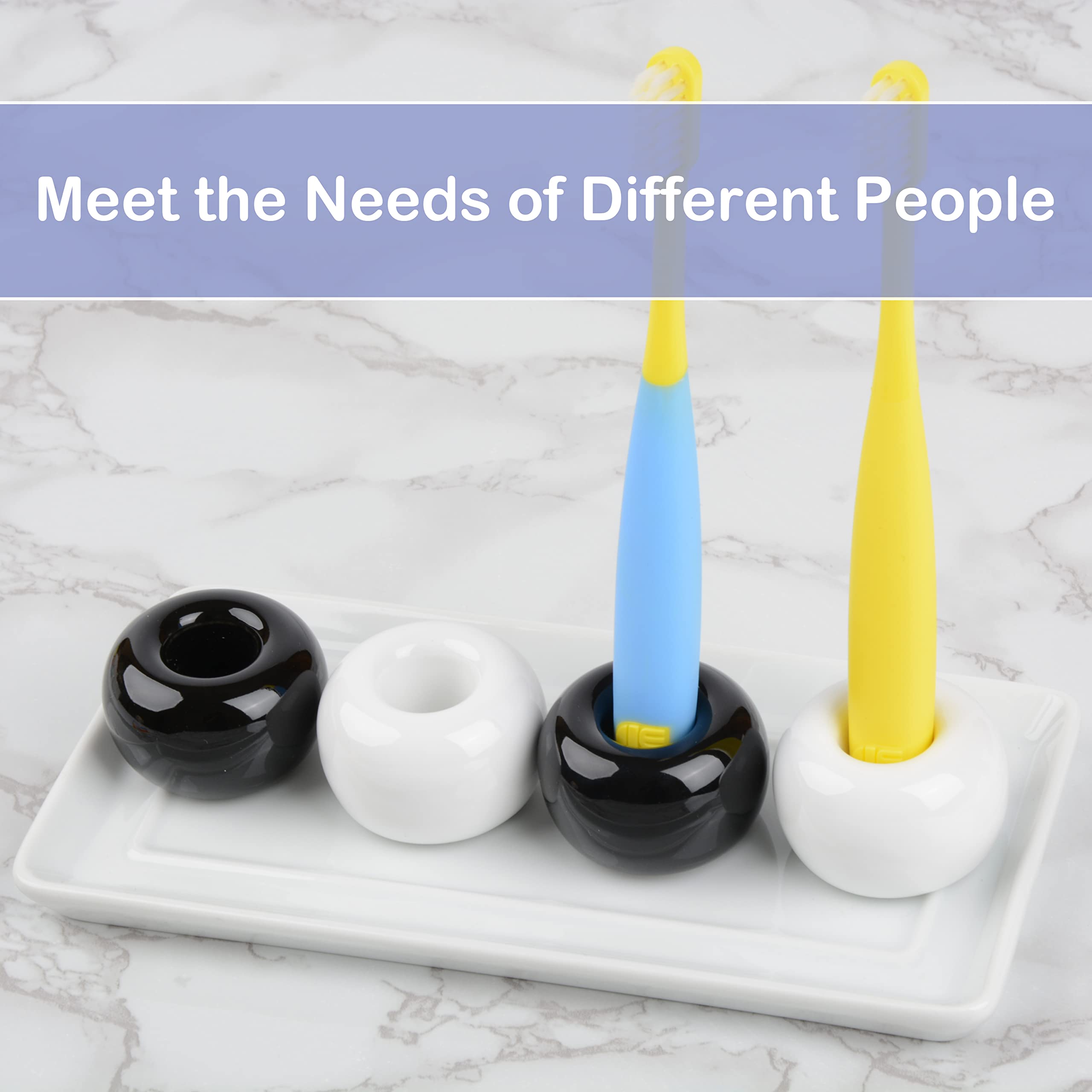 Ceramic Toothbrush Holder Set - 4-Piece Bathroom Organizer for Couples, Kids & Shavers - Durable Black & White Countertop Storage - Perfect for Bathroom Vanity, Sink Counter or Writing Desk