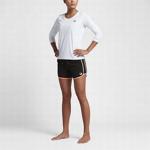 Hurley Women's Phantom 30 5-Inch Walk Shorts & Board Shorts - Black with Hot Coral Trim | Beach, Surfing, Yoga & Casual Wear