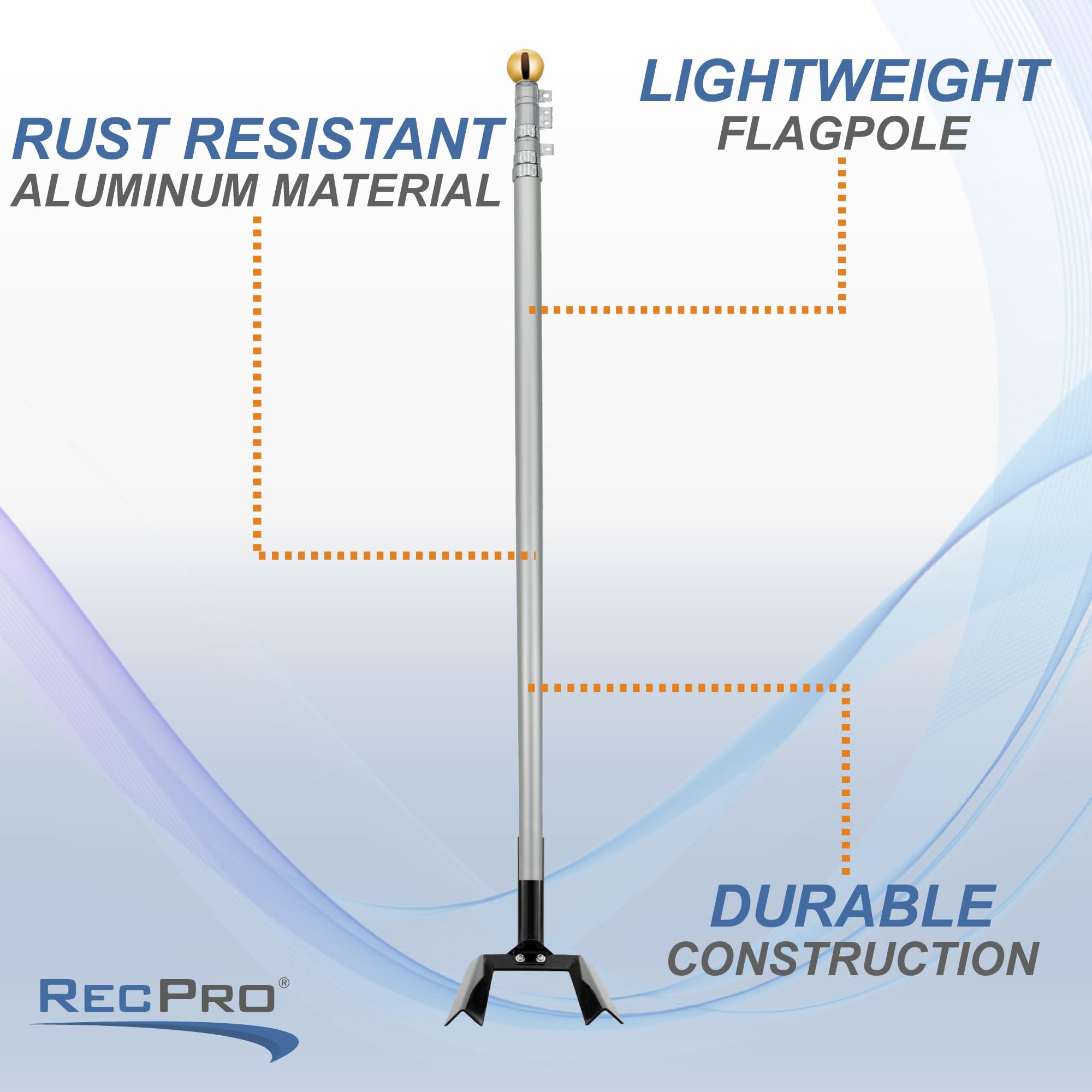 RecPro RV Trailer Wheel Mount Flag Pole Holder with 12'8
