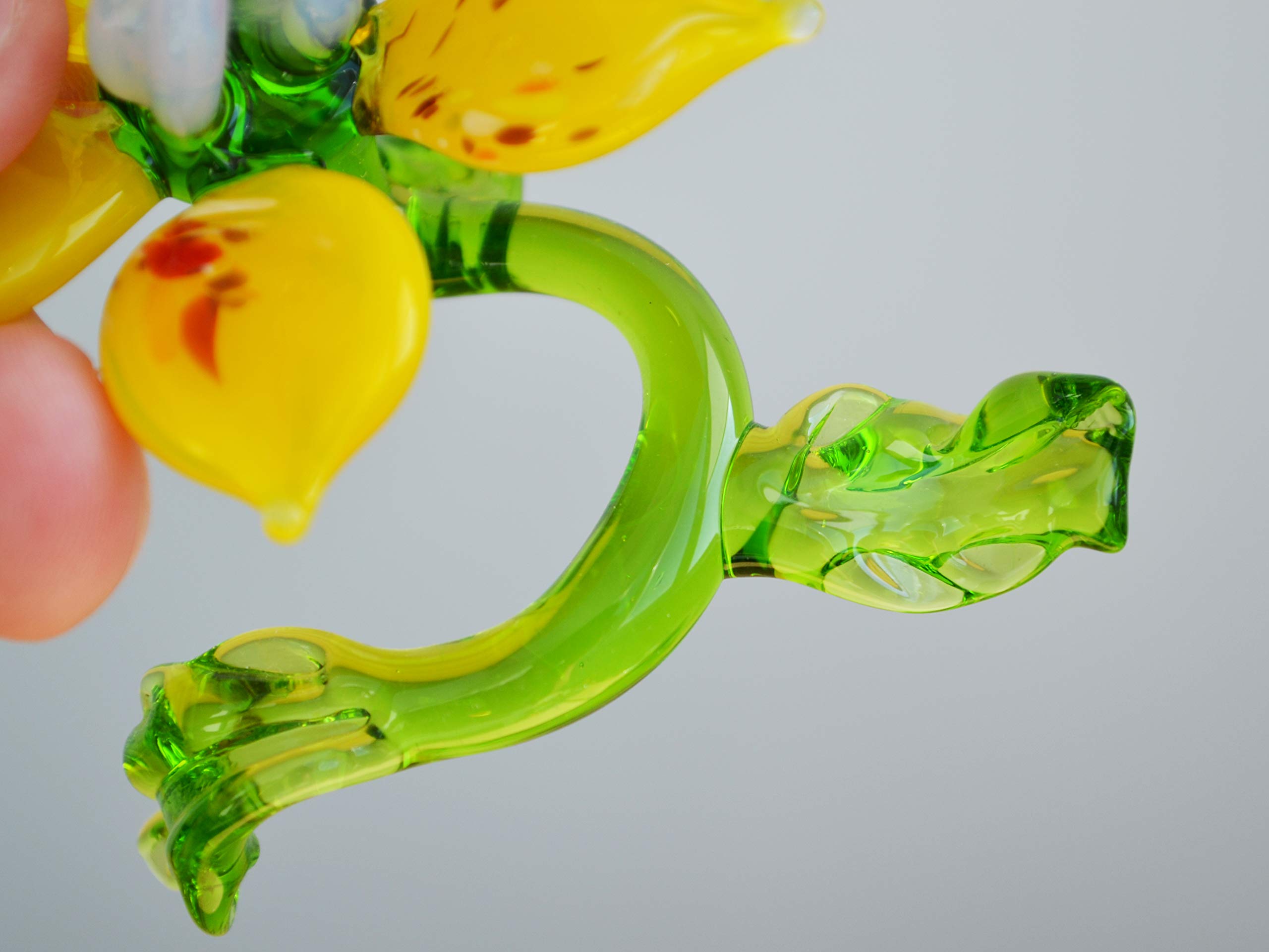 Handmade Yellow Glass Blown Flower Sculpture - Unique Art Glass Figurine for Home Decor, Garden Ornament, Wedding Gift & Party Favors | Perfect for Centerpieces, Shelf Displays & Special Occasions