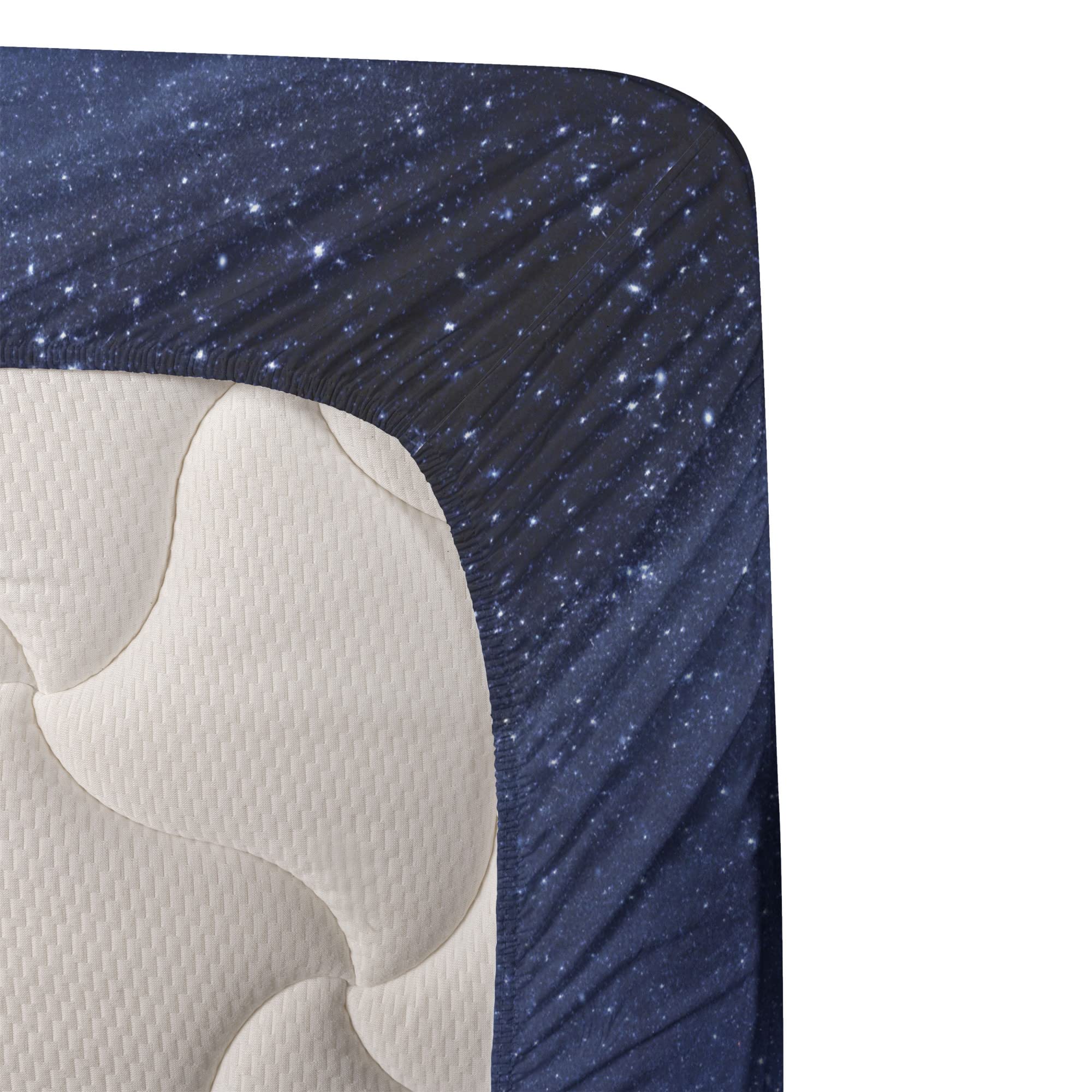 Ambesonne Outer Space Bed Sheet Set 4-Piece, Full Size - Nebula Gas Cloud & Star Clusters Astronomy Design, Navy Purple Fitted & Flat Sheets with Pillowcases | Galaxy Themed Bedroom Decor for Kids & Adults, Space Enthusiast Gift Idea