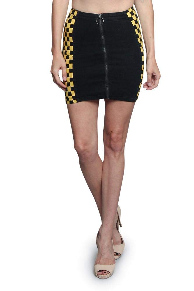American Bazi Women's Classic High Waisted Above Knee Zipper Front Mini Skirts - Stylish Stretch Denim A-Line Skirt for Casual Wear, Date Night & Office Outfits
