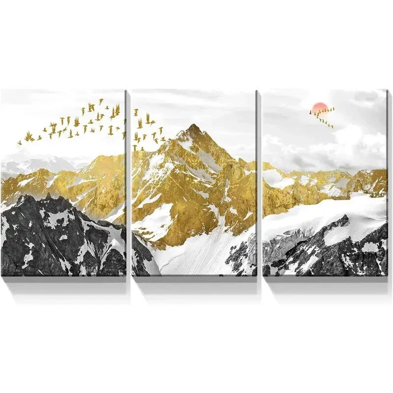3-Piece Black and White Golden Birds Metal Wall Art - Ready to Hang Home Decor for Living Room, Bedroom & Office