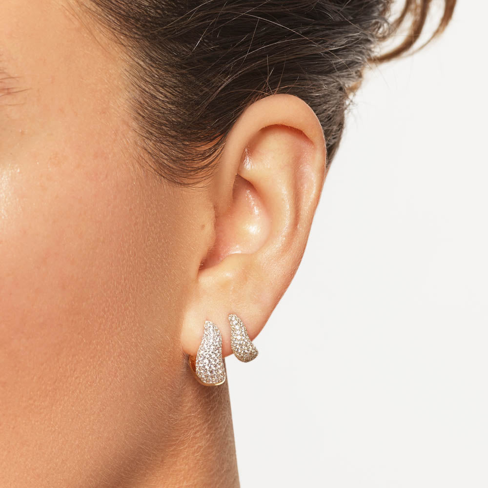 14K Gold Mini White Topaz Pave Wave Dome Huggie Earrings for Women - Elegant Everyday Wear & Special Occasions