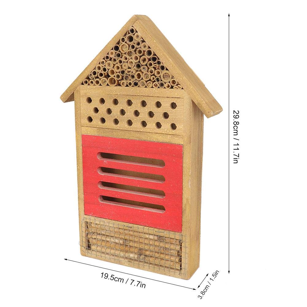 Wooden Bee House for Garden - 7.7x1.5x11.7in Natural Wood Insect Hotel, Shelter & Nesting Box for Solitary Bees - Perfect for Outdoor Garden Decoration & Pollinator Habitat Enhancement