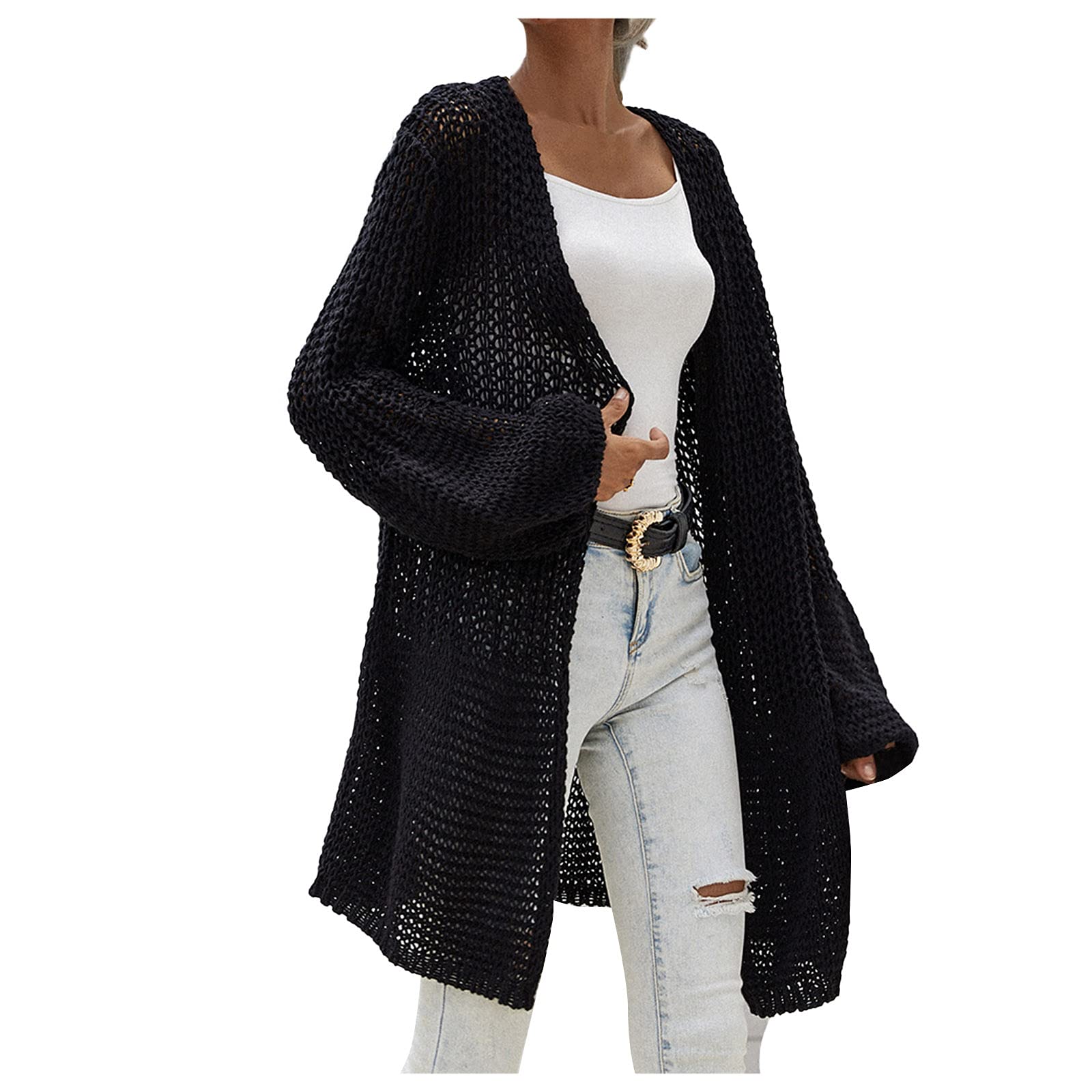 Women's Down Winter Coats & Open Front Knit Cardigan Sweaters with Pockets - Warm Long Sleeve Outerwear for Casual Wear, Work, and Outdoor Activities