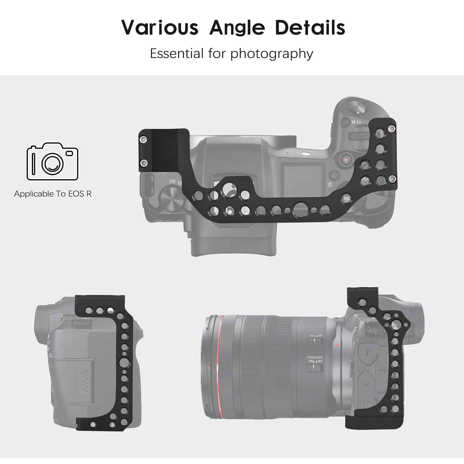 Canon EOS R Camera Cage Rig with Cold Shoe Mount - Durable Aluminum Alloy Protection for DSLR Videography - Perfect for Vlogging, Film Making & Professional Photography