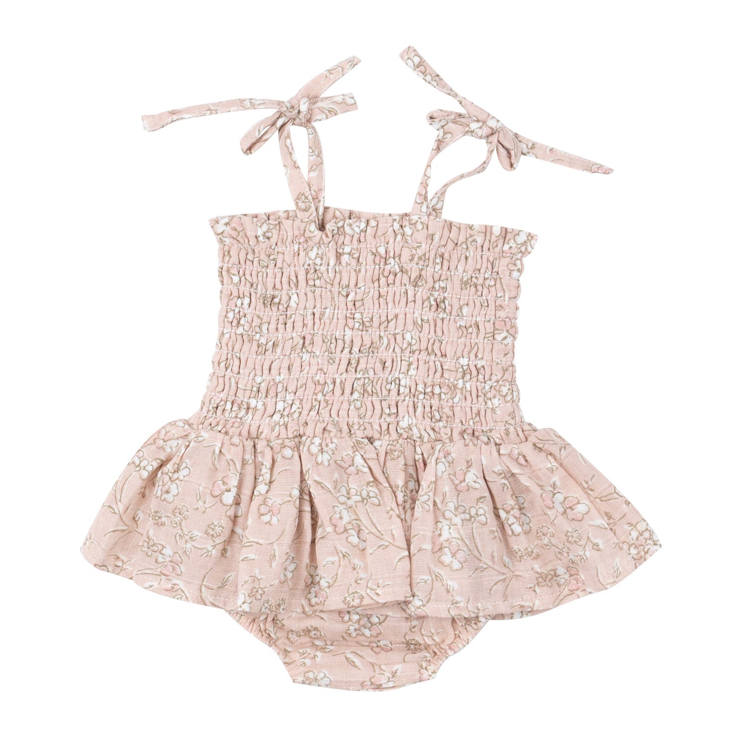 Muslin Smocked Bubble Dress with Skirt - Baby's Breath Floral Print | Soft Cotton Baby Girl Outfit for Special Occasions & Photoshoots