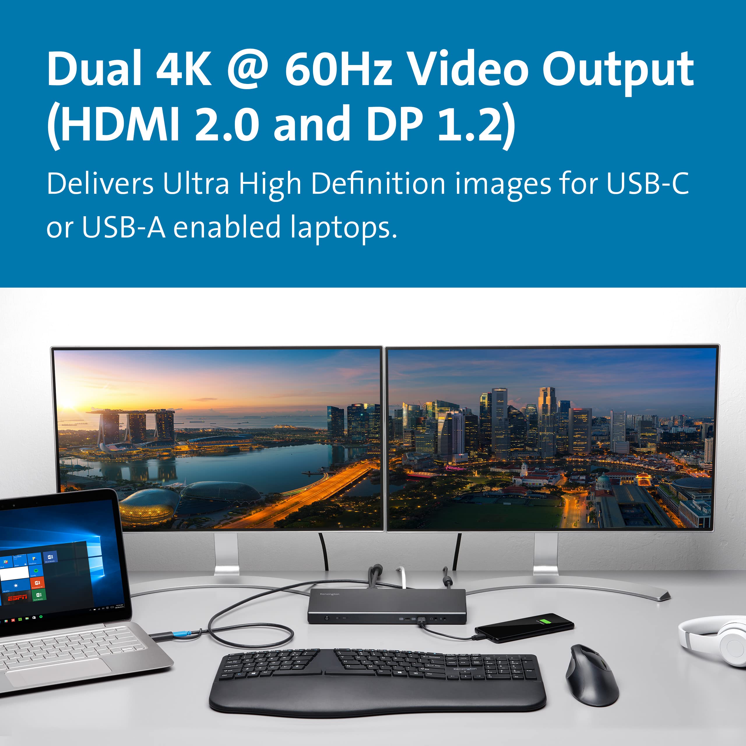 Kensington SD4750P USB-C & USB 3.0 Dual 4K Docking Station - Laptop Dock for Home Office with Dual Monitor Support, Fast Charging & Multiple Ports - Perfect for Remote Work, Video Conferencing & Multi-Tasking