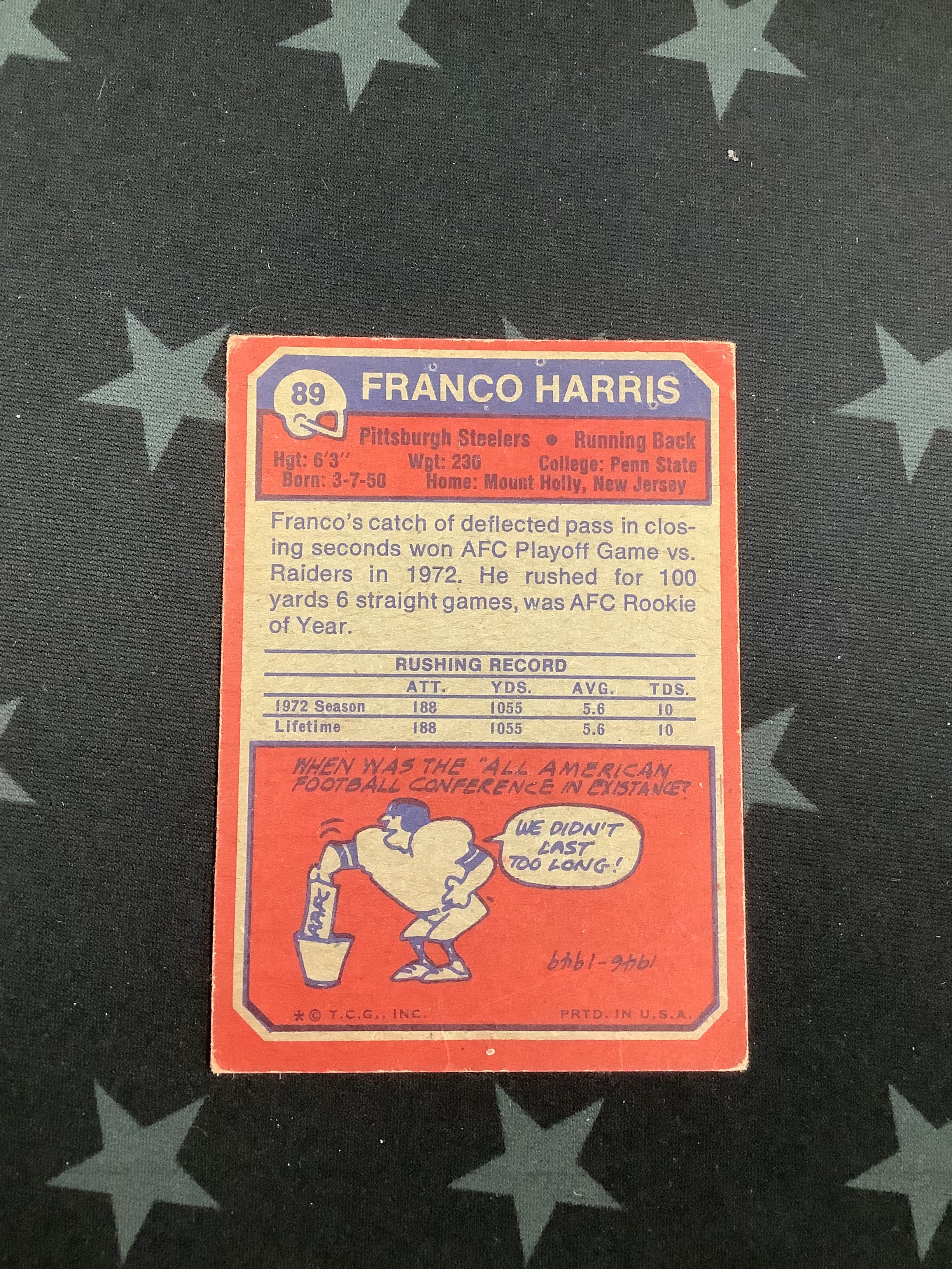 1973 Topps Franco Harris #89 Football Card - Vintage NFL Collectible for Sports Memorabilia Fans & Card Collectors - Perfect for Display, Investment, and Gifting
