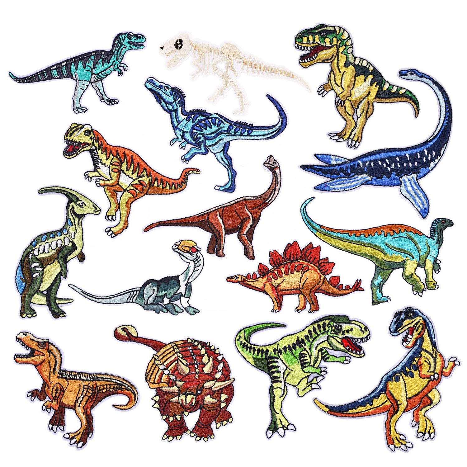 15pcs Dinosaur Iron On Patches - Embroidered Applique Motifs for DIY Crafts, Jeans, Jackets, Kids Clothing, Bags & Caps - Assorted Sizes Sew On Patches for Unique Custom Designs (Perfect for School Projects, Costumes & Gift Making)