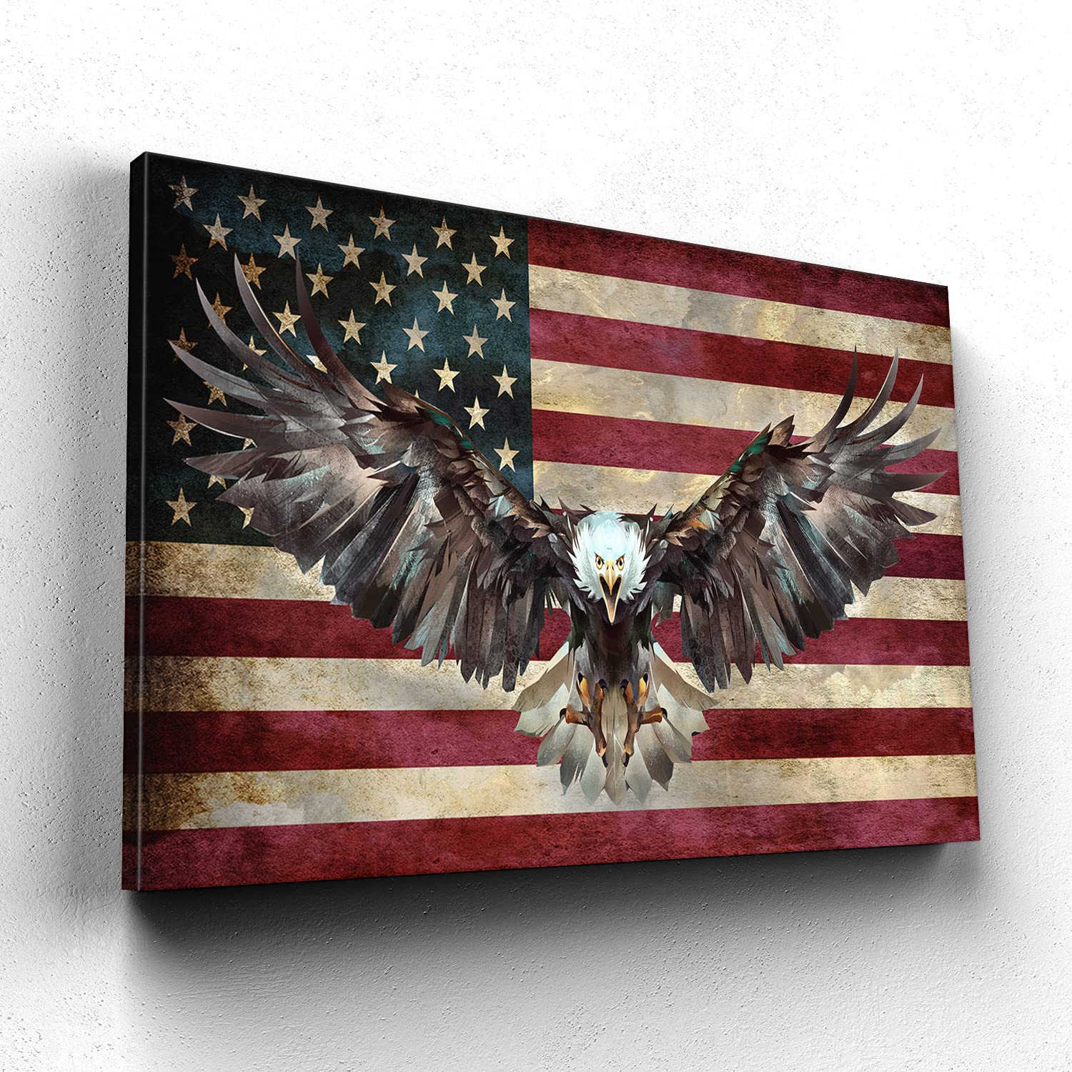 Handmade Wooden American Flag Wall Art - Patriotic Home Decor for Living Room, Bedroom & Office - Military & Army Themed Bald Eagle Design (28