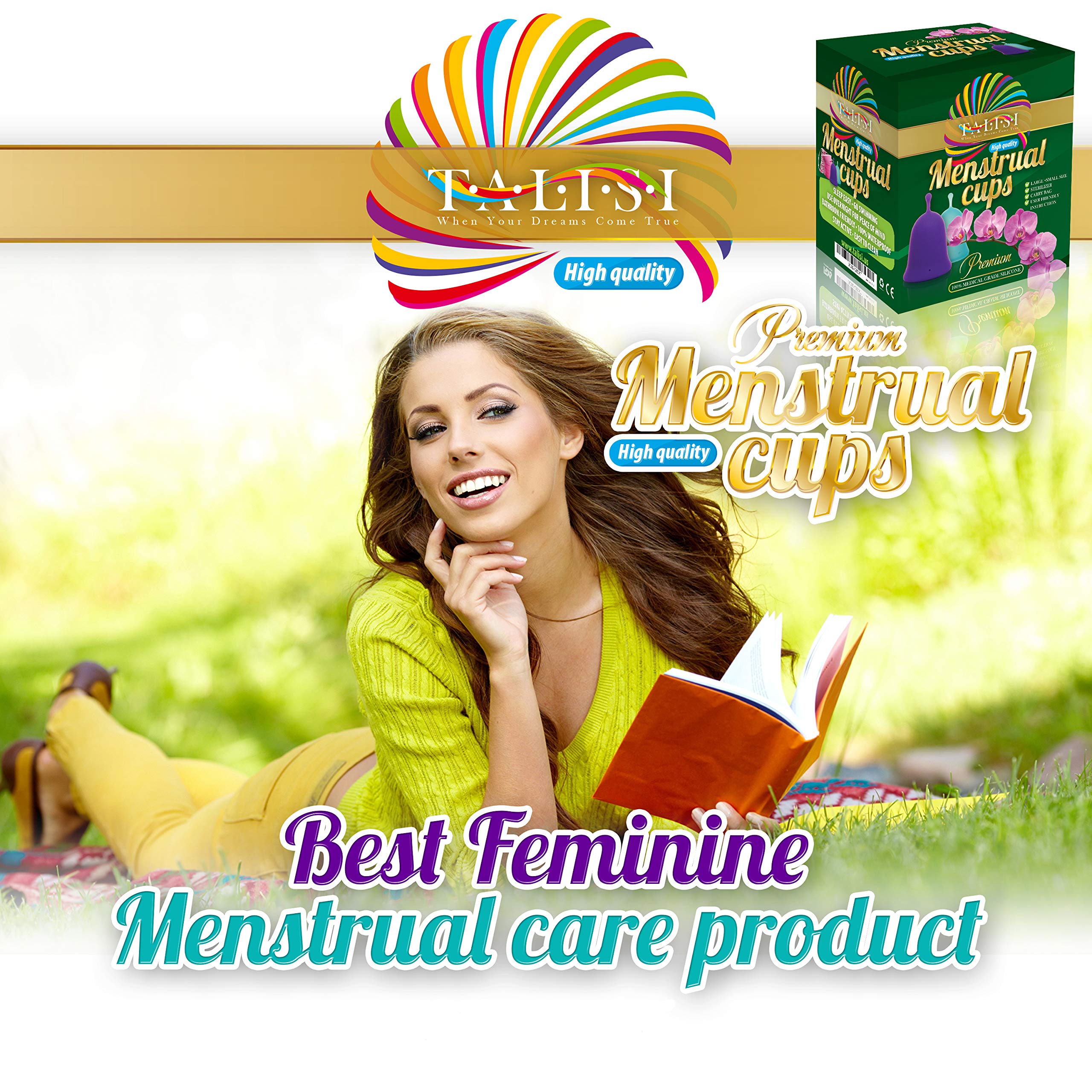 Talisi Reusable Menstrual Cups Set of 2 - Soft Medical Grade Silicone Period Cup Kit with Collapsible Sterilizer for Women - Small & Large Size for Regular/Heavy Flow - Eco-Friendly Tampon & Pad Alternative - Perfect for Travel, Sports & Active Lifestyle