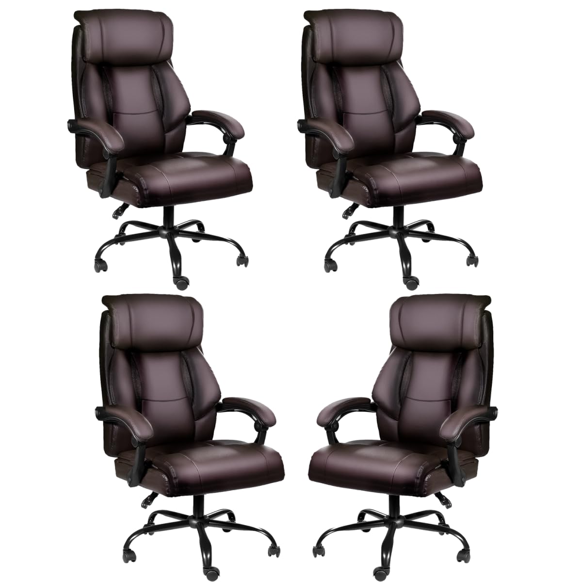Ollega Executive Office Chair Set of 4 - Big and Tall Leather Desk Chairs with 160° Adjustable Backrest, High Back Ergonomic Managerial Task Chairs for Home & Office - Perfect for Conference Rooms, Executive Suites and Professional Workspaces (Brown)