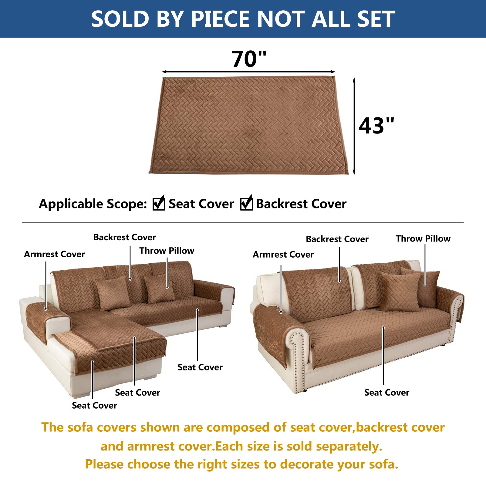 Eismodra 3-Cushion Sofa Cover - Anti-Slip Sectional Couch Slipcover for Pets & Kids - Brown Stretchable Furniture Protector (43