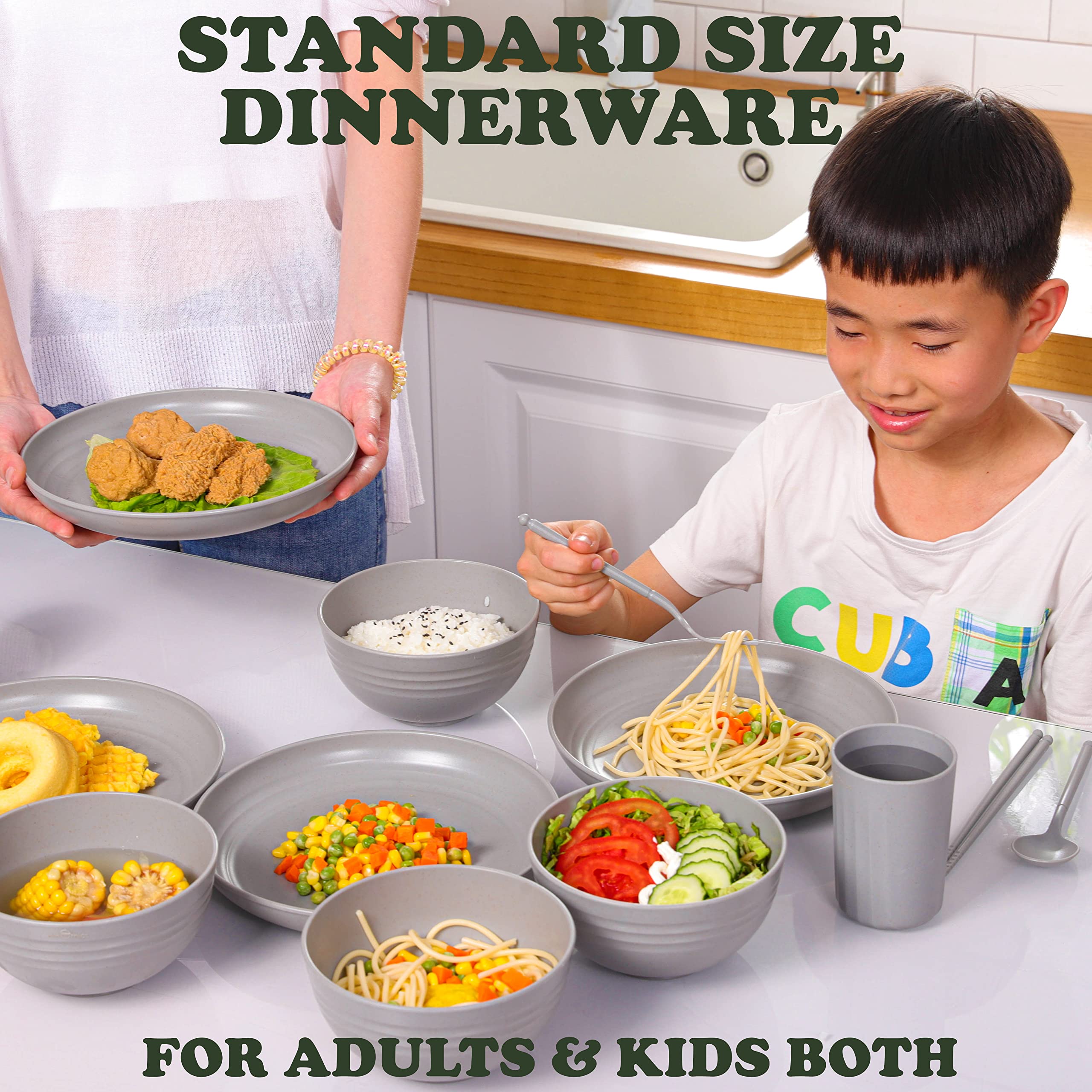 Eco-Friendly Wheat Straw Dinnerware Set for 4 - Microwave & Dishwasher Safe Plates & Bowls - Unbreakable BPA-Free Reusable Tableware - Perfect for Camping, Picnics, and Daily Use - Sustainable Alternative to Plastic Dishes