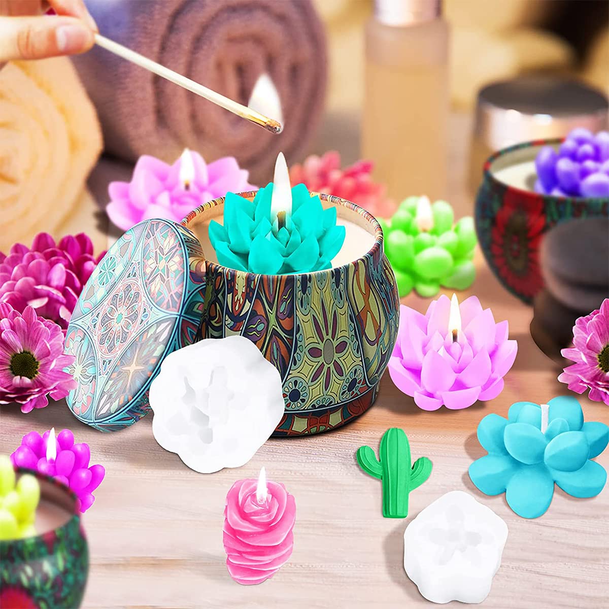 9 PCS Succulent Silicone Molds for DIY Resin Casting - 3D Cactus & Flower Molds for Clay, Candle Wax, Soap Making, Cake Decorating - Perfect for Home Crafts, Wedding Favors, and Party Decorations