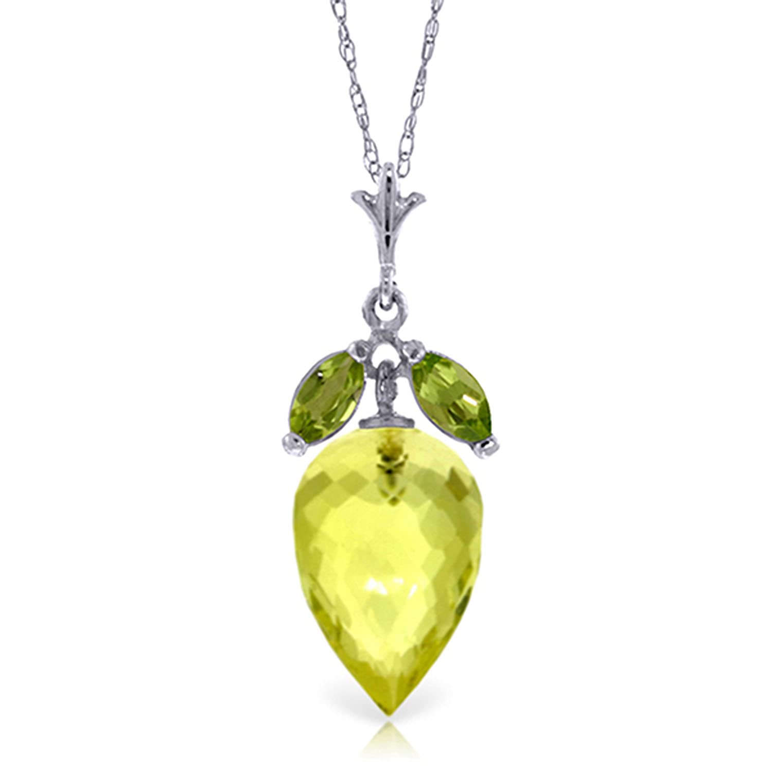 14K Solid Gold Necklace with Genuine Peridot & Lemon Quartz Briolette Drop - Elegant Dainty Layering Jewelry for Women - Perfect for Weddings, Date Nights & Special Occasions