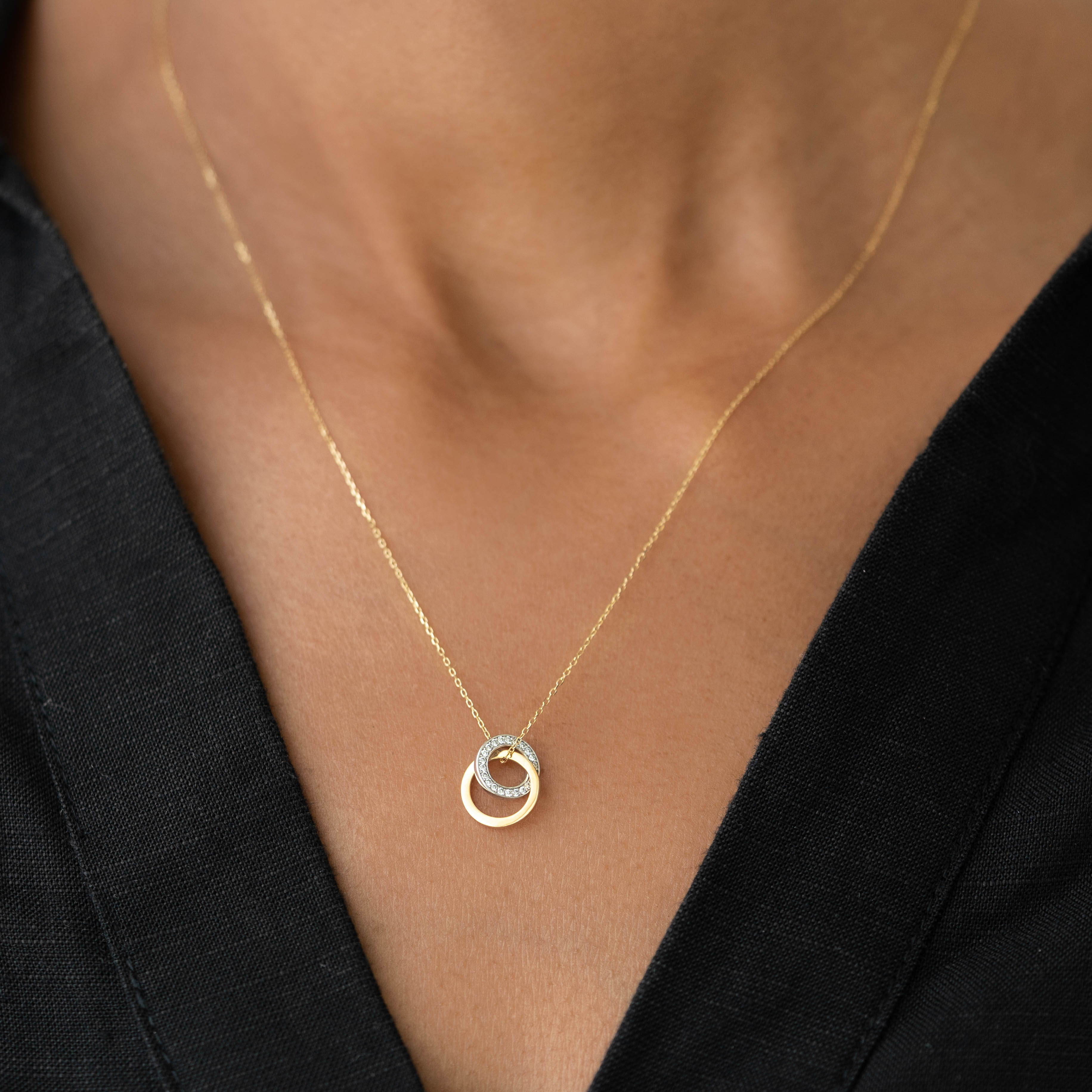 14K Gold Diamond Double Circle Pendant Necklace for Women - Elegant Layering Jewelry Gift for Anniversary, Birthday & Valentine's Day | Perfect for Date Night, Office Wear & Special Occasions