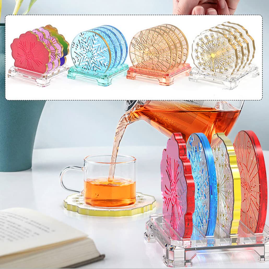 5-Piece Snowflake Resin Coaster Mold Set with Stand Holder - Round Silicone Epoxy Casting Molds for DIY Coasters, Cup Mats & Tray Decor - Perfect for Home, Office & Gift Making