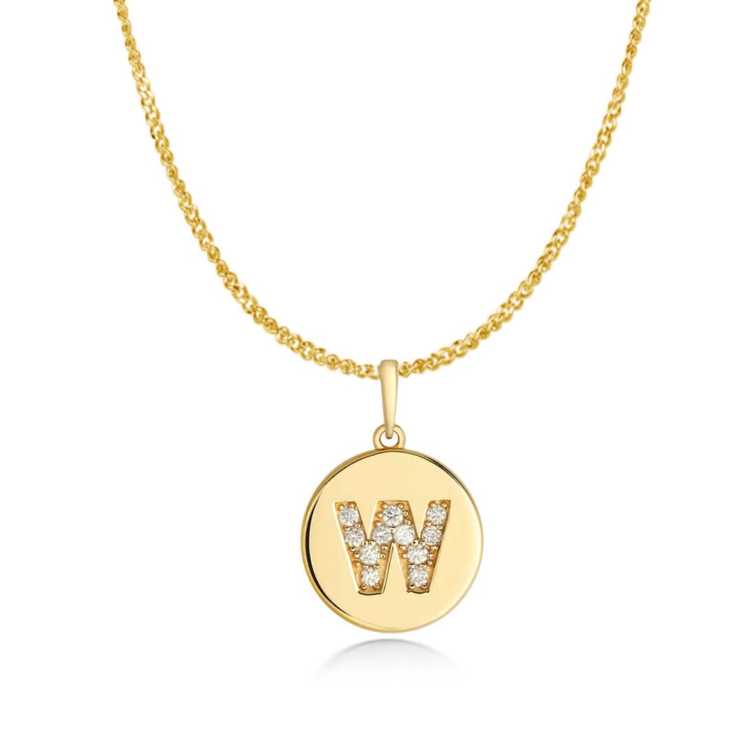 Personalized Diamond Initial Necklace - 14K Solid Gold Disc Pendant from A to Z - Perfect for Birthdays, Anniversaries & Gifts