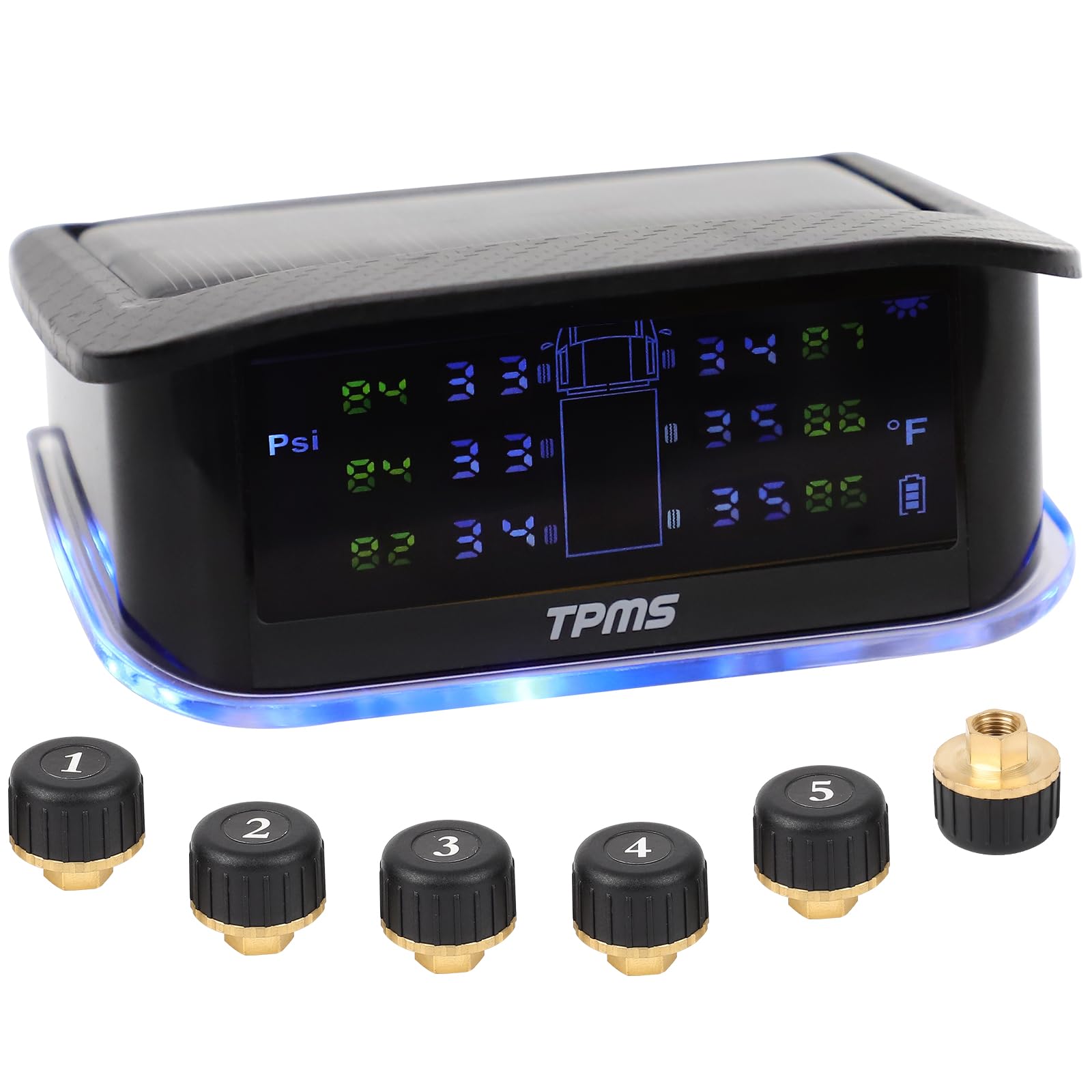 Wireless Solar RV Tire Pressure Monitoring System with 6 Sensors - LCD Display for Real-Time Pressure & Temperature (0-217 PSI) | Ideal for Trailers, Trucks, Vans, Fifth Wheels, Motorhomes & Pickup Towing