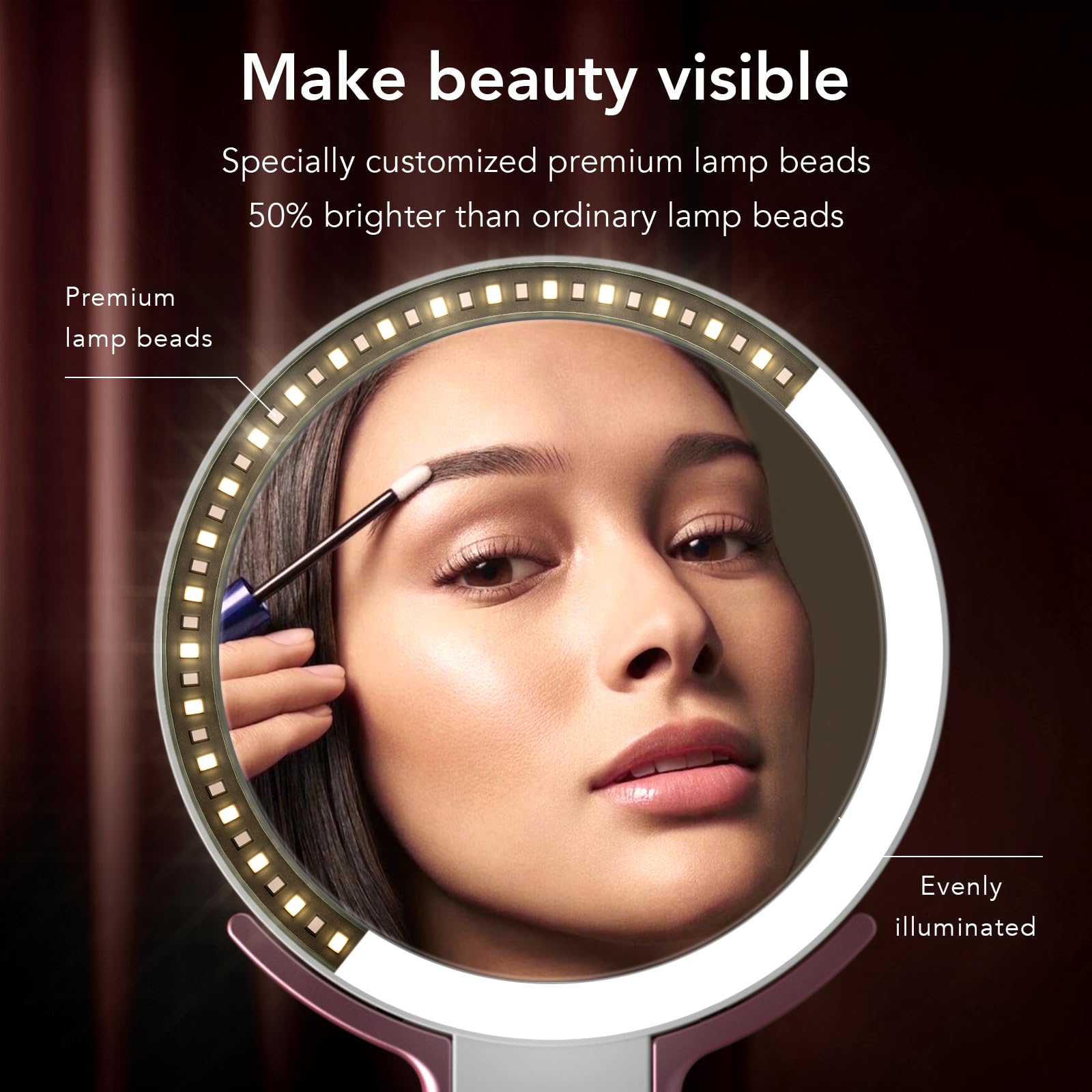 Rechargeable Travel Makeup Mirror with Lights - 10X/1X Magnifying, 3-Color Dimmable LED for Home & Travel