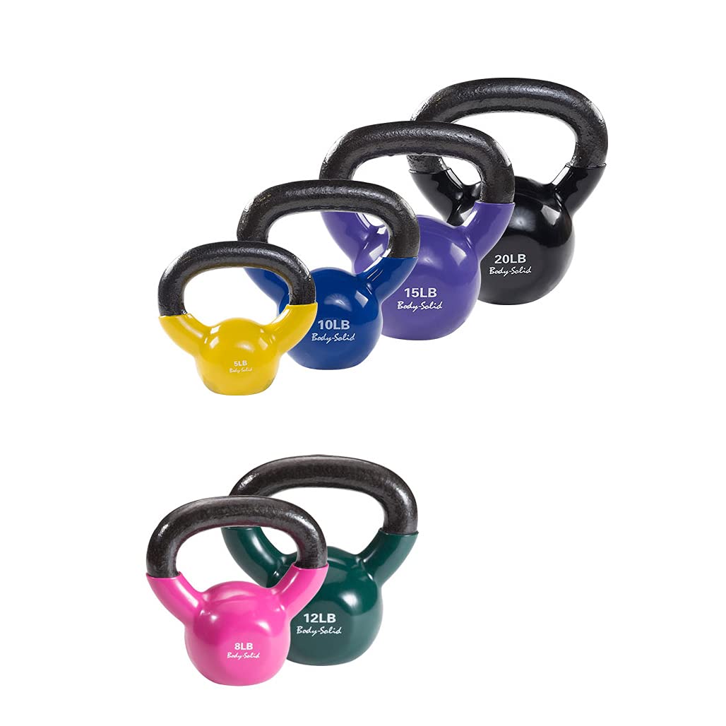 Body-Solid Vinyl Coated Kettlebell Set - 12LB to 40LB Weight Set for Home Gym, Strength Training & CrossFit Workouts | Durable, Non-Slip Grip for Indoor & Outdoor Fitness