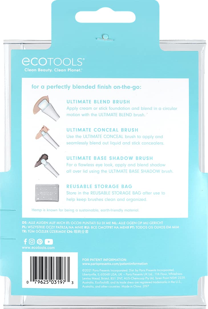 EcoTools Limited Edition All Eyes on Me 5-Piece Makeup Brush Set - Premium Travel-Sized Mini Brushes for Holiday Gifts & Stocking Stuffers | Perfect for On-the-Go Makeup & Professional Beauty Looks