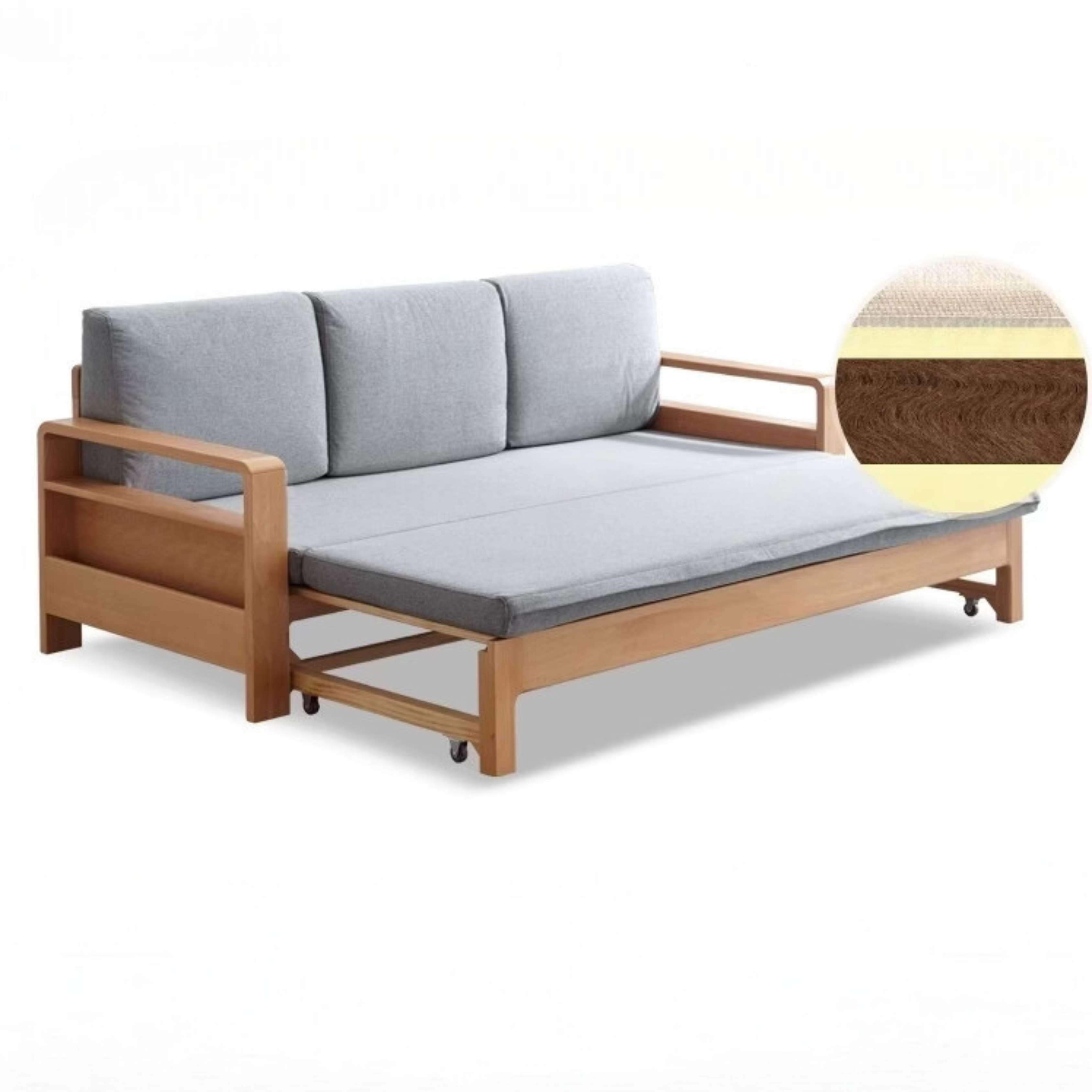 Solid Oak & Beech Wood Sleeper Sofa - Convertible Couch Bed for Living Room, Guest Room & Small Spaces - Durable & Stylish Furniture for Home & Office