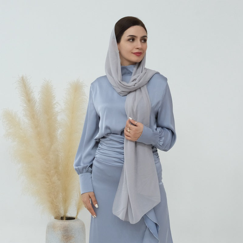 2 Pieces Muslim Women's Satin Prayer Abaya Set with Skirt - Modest Islamic Outfit for Prayer & Special Occasions - Perfect for Eid, Mosque & Formal Events