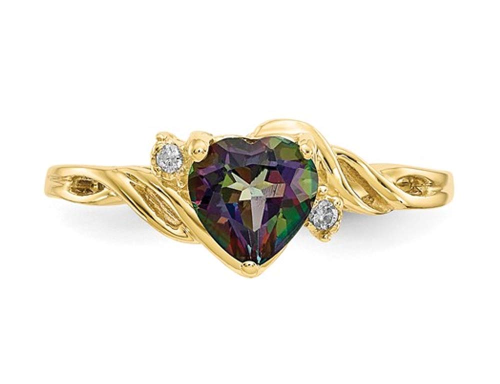 1.00 Carat (ctw) Mystic Fire Topaz Heart Ring in 10K Yellow Gold (Size 6) - Elegant Valentine's Gift, Anniversary Jewelry for Women, Romantic Proposal Ring for Her