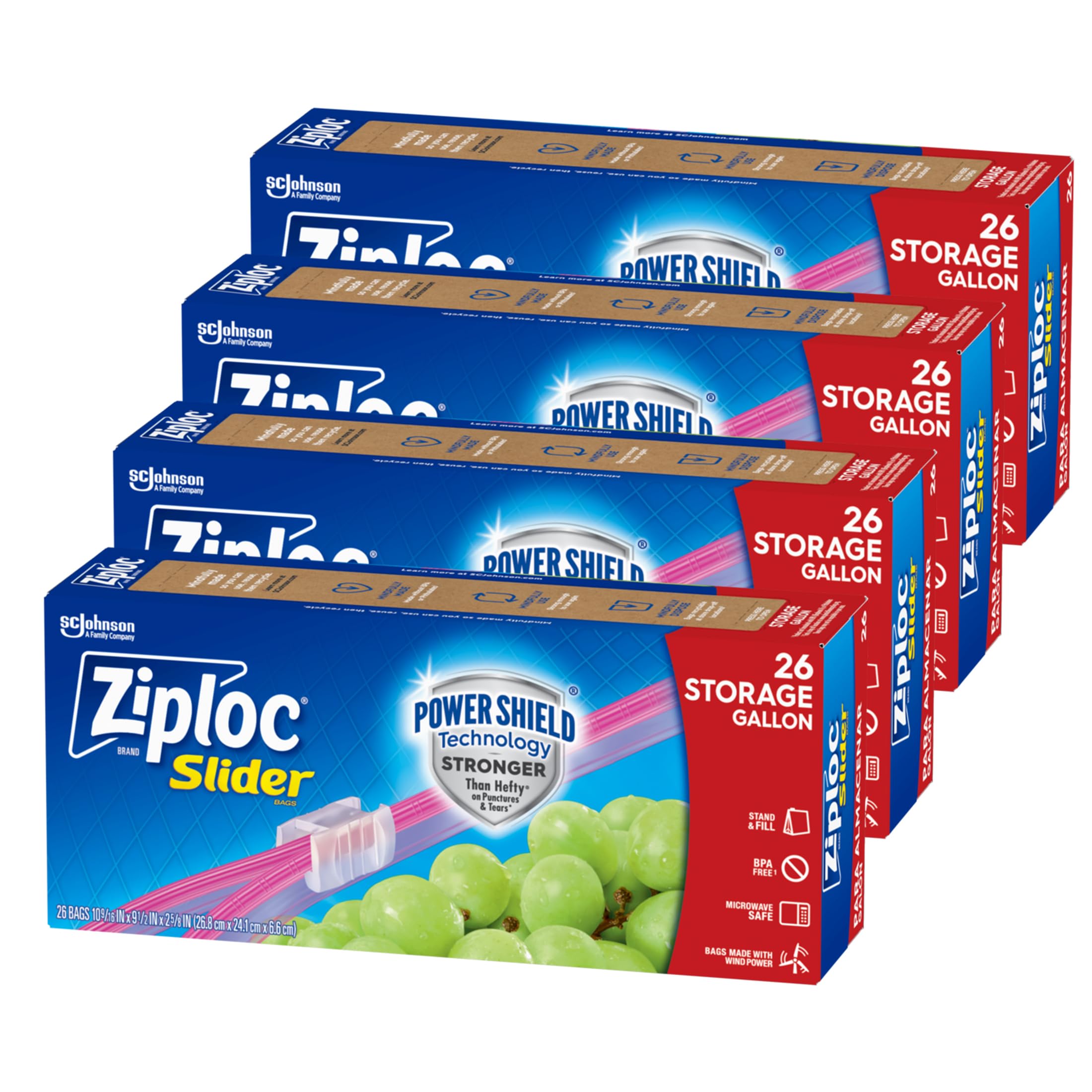 Ziploc Gallon Food Storage Slider Bags with Power Shield Technology - 104 Count | Extra Durable Freezer & Refrigerator Bags for Meal Prep, Leftovers & Bulk Food Storage