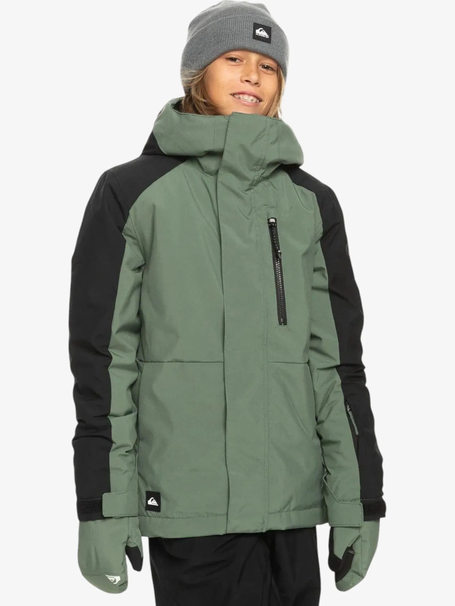 Quiksilver Mission Block Snow Jacket for Kids - Green & Black - Warm Winter Coat for Boys & Girls - Perfect for Skiing, Snowboarding & Outdoor Adventures