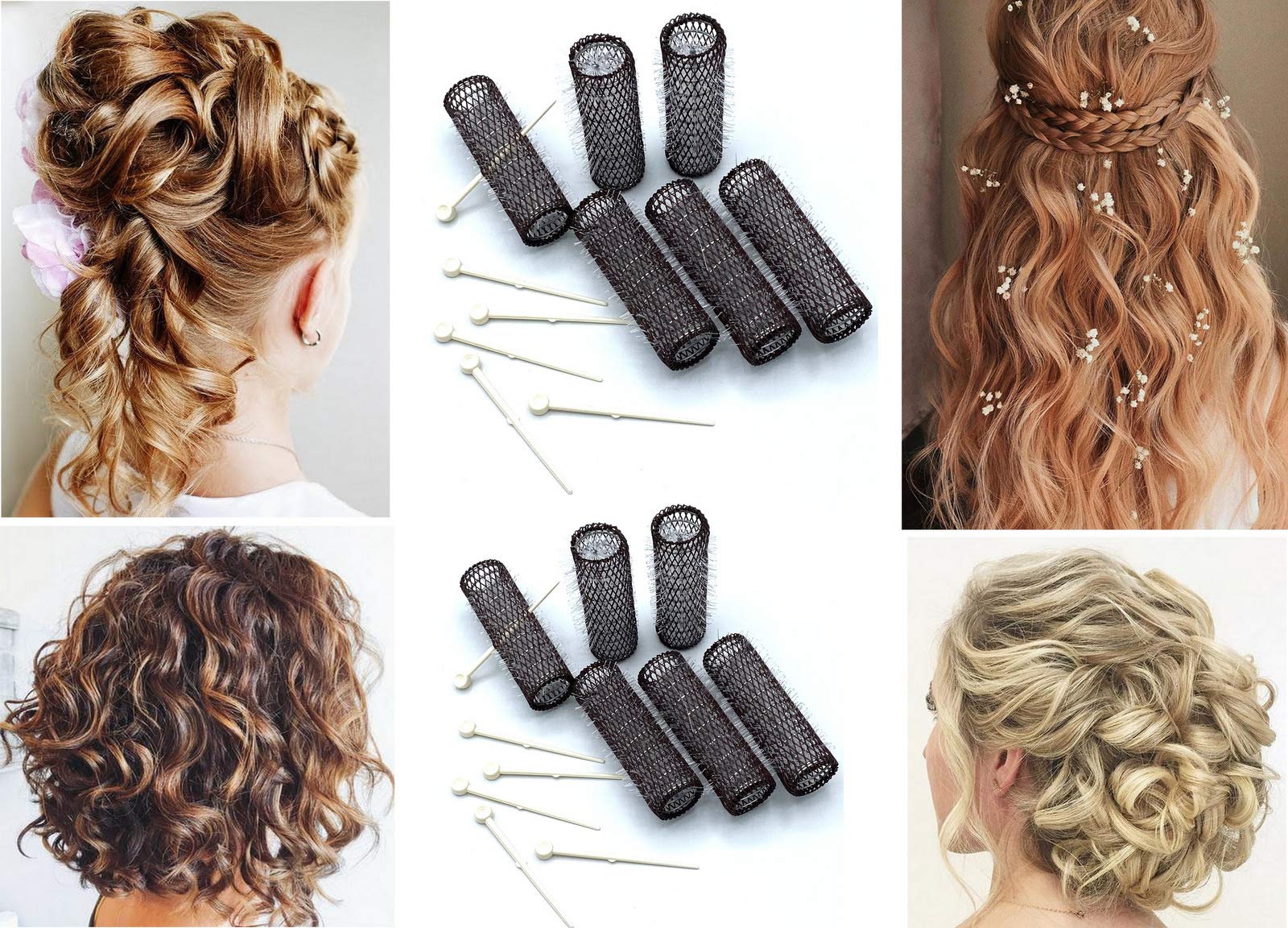 Vintage Style Hair Rollers Set - 12 Pack Mesh Hair Curlers with Bristles & 12 Pins (3