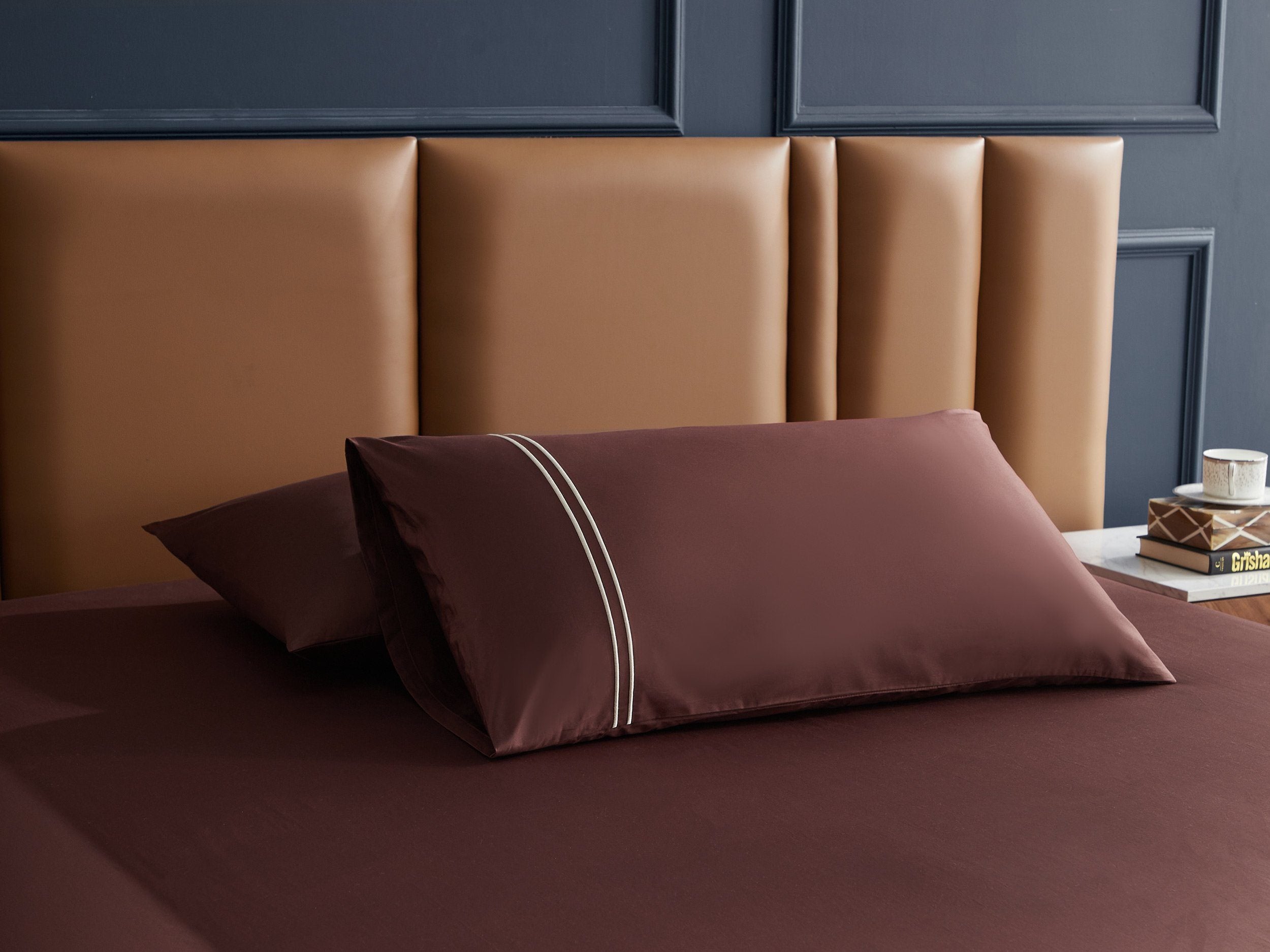 Prestigio™ Bruno Hotel Quality Fitted Sheet Set with Tawny Lines - Luxury Bedding for Hotels, Airbnb & Upscale Home Decor