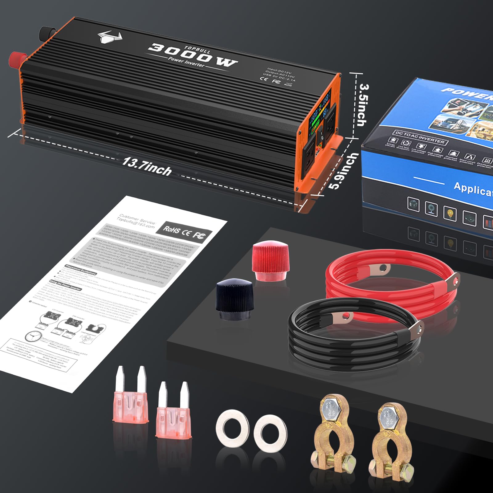 3000W Power Inverter 12V DC to 110V AC Converter with LED Display, Dual AC Outlets & USB Port - Car, Home, RV Power Supply for Laptops, Appliances, Outdoor Camping