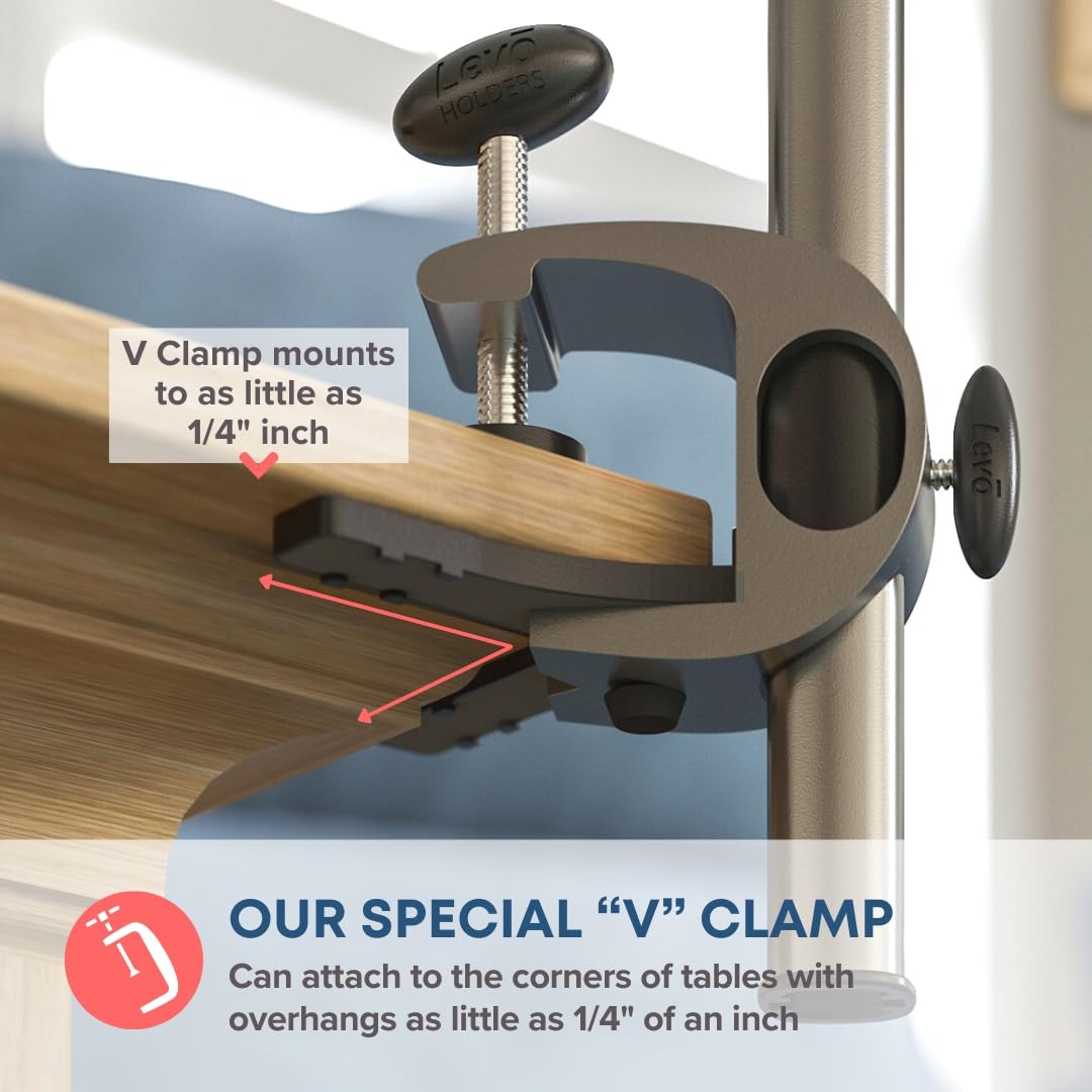 LEVO G2 Adjustable Clamp-On Tablet Holder – Universal iPad Stand for Desk, Coffee Table & End Table – Hands-Free Mount for Kindle, Galaxy, Surface Pro – Perfect for Reading, Cooking & Video Calls