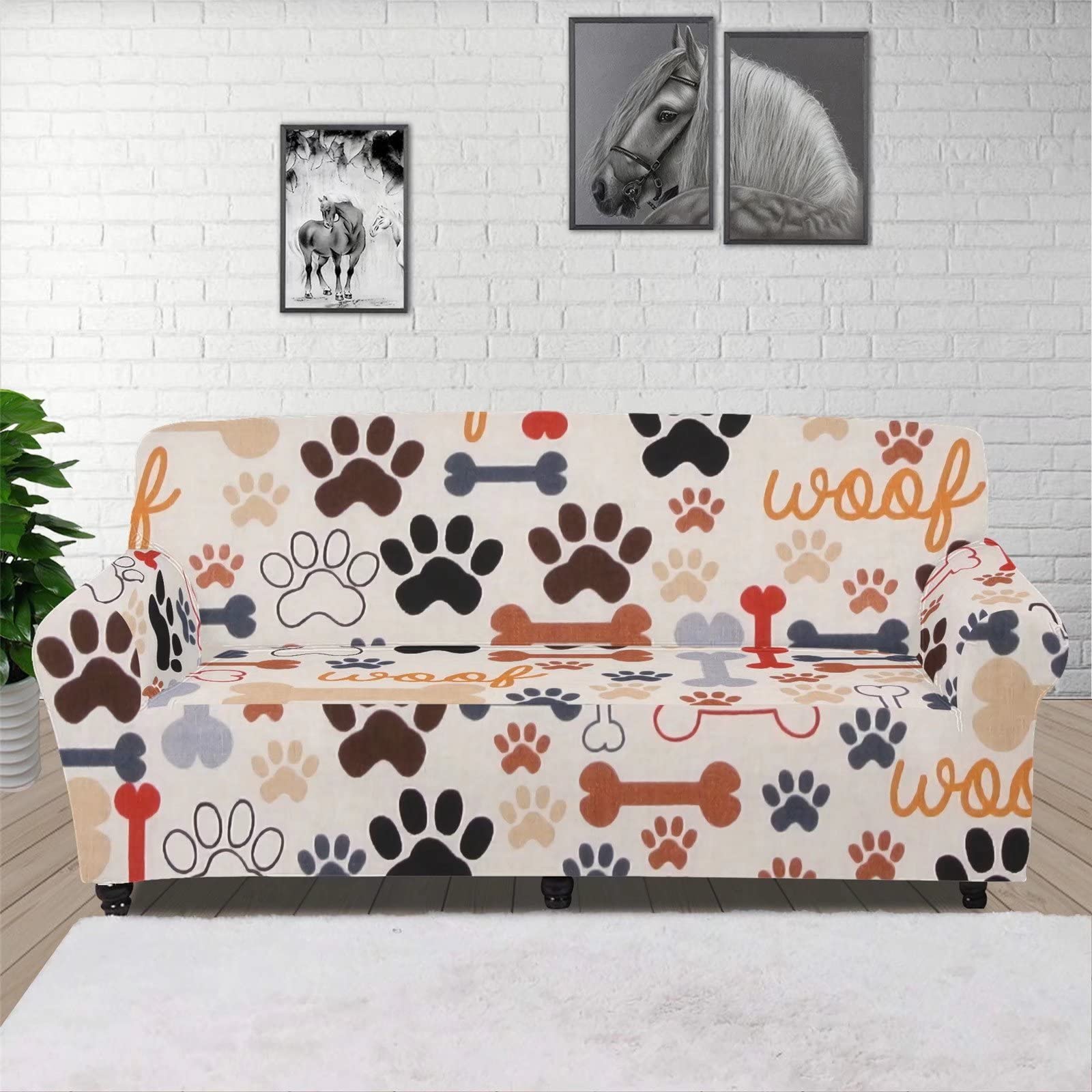 ZOUTAIRONG XL Sofa Cover - Soft Pet-Friendly Slipcover with Dog Paw & Bones Print, Easy to Assemble Couch Protector for Cats & Dogs - Perfect for Living Room Furniture Protection & Pet Owners