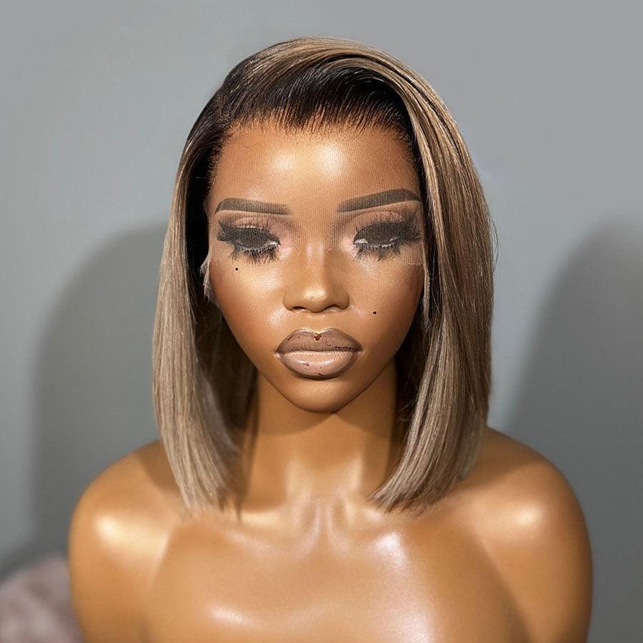 WOWANGEL Ash Grey Straight BOB Ombre 13X6 Skinlike Real HD Lace Wig - Natural Looking Human Hair Wig for Women, Perfect for Daily Wear, Cosplay & Special Occasions