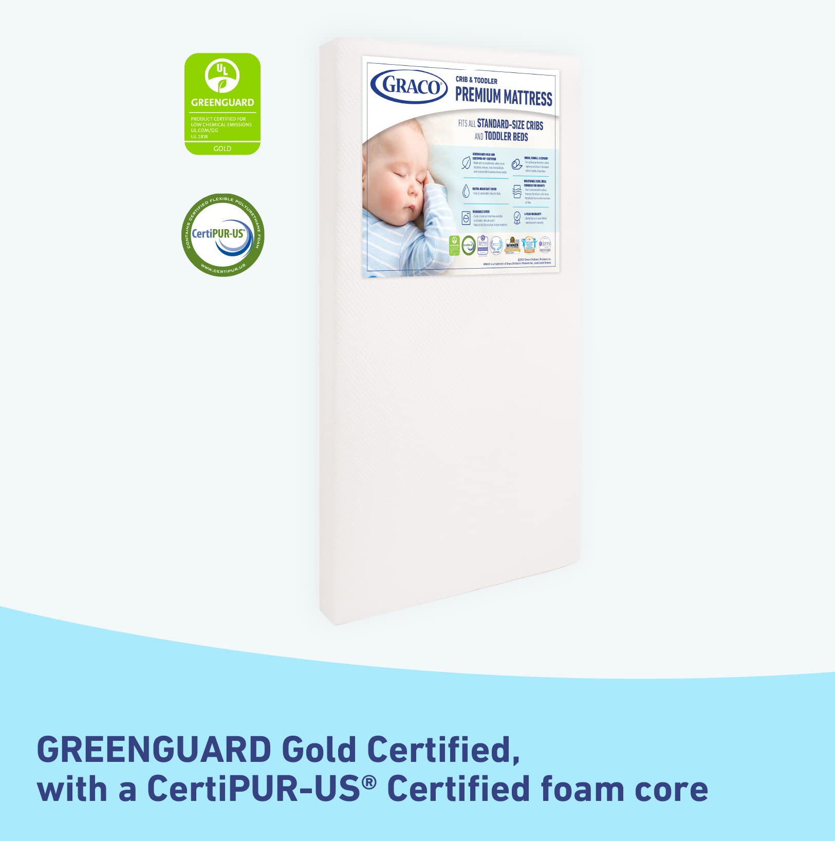 Graco Premium Nursery Essentials Starter Pack – 2-Piece Baby Nursery Bundle with GREENGUARD Gold Certified Crib Mattress & Changing Pad | Formaldehyde Free, Non-Toxic | Perfect for Newborns & Toddlers | Nursery, Daycare & Home Use