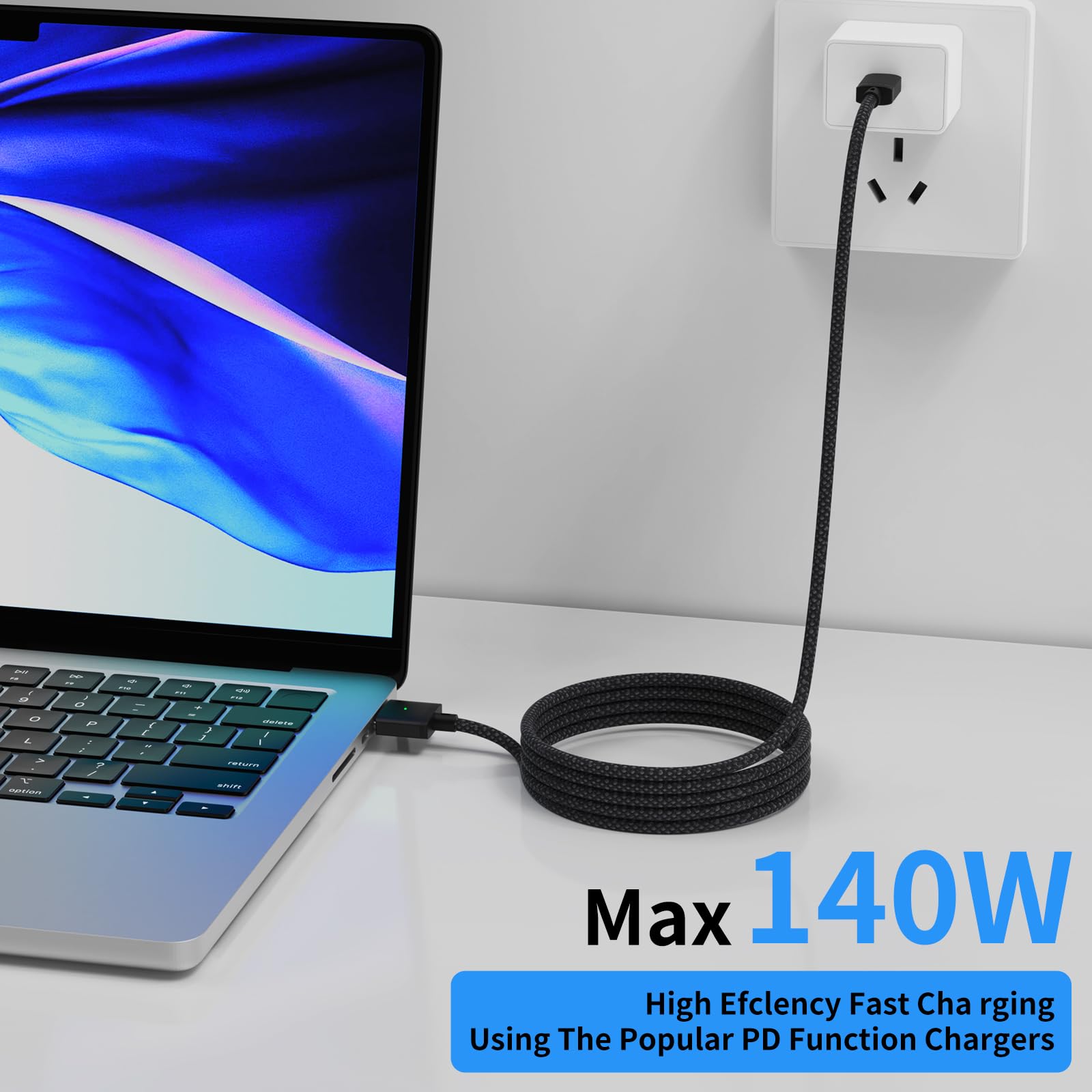 140W USB-C to Magnetic 3 Fast Charging Cable - Compatible with MacBook Pro 2024 M3 Pro/Max, MacBook Air 2022 M2, MacBook Pro 2023 M2 Pro/Max - 6.6ft Magsafe Charger for 14