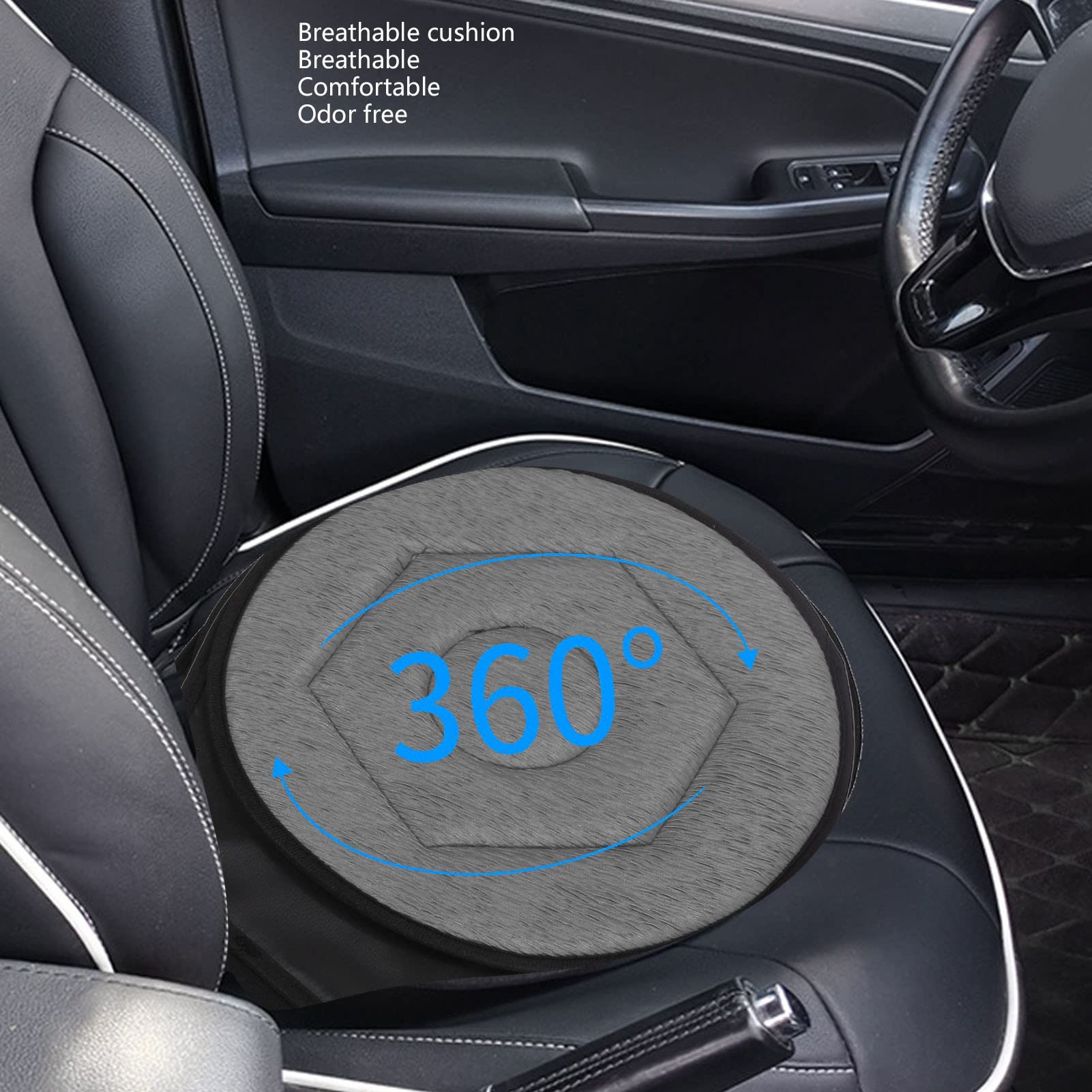 360 Degree Rotating Car Seat Cushion - Swivel Round Portable Seat Pad for Elderly & Pregnant Women, Comfortable Grey Car Chair Cushion - Perfect for Long Drives, Road Trips & Commuting
